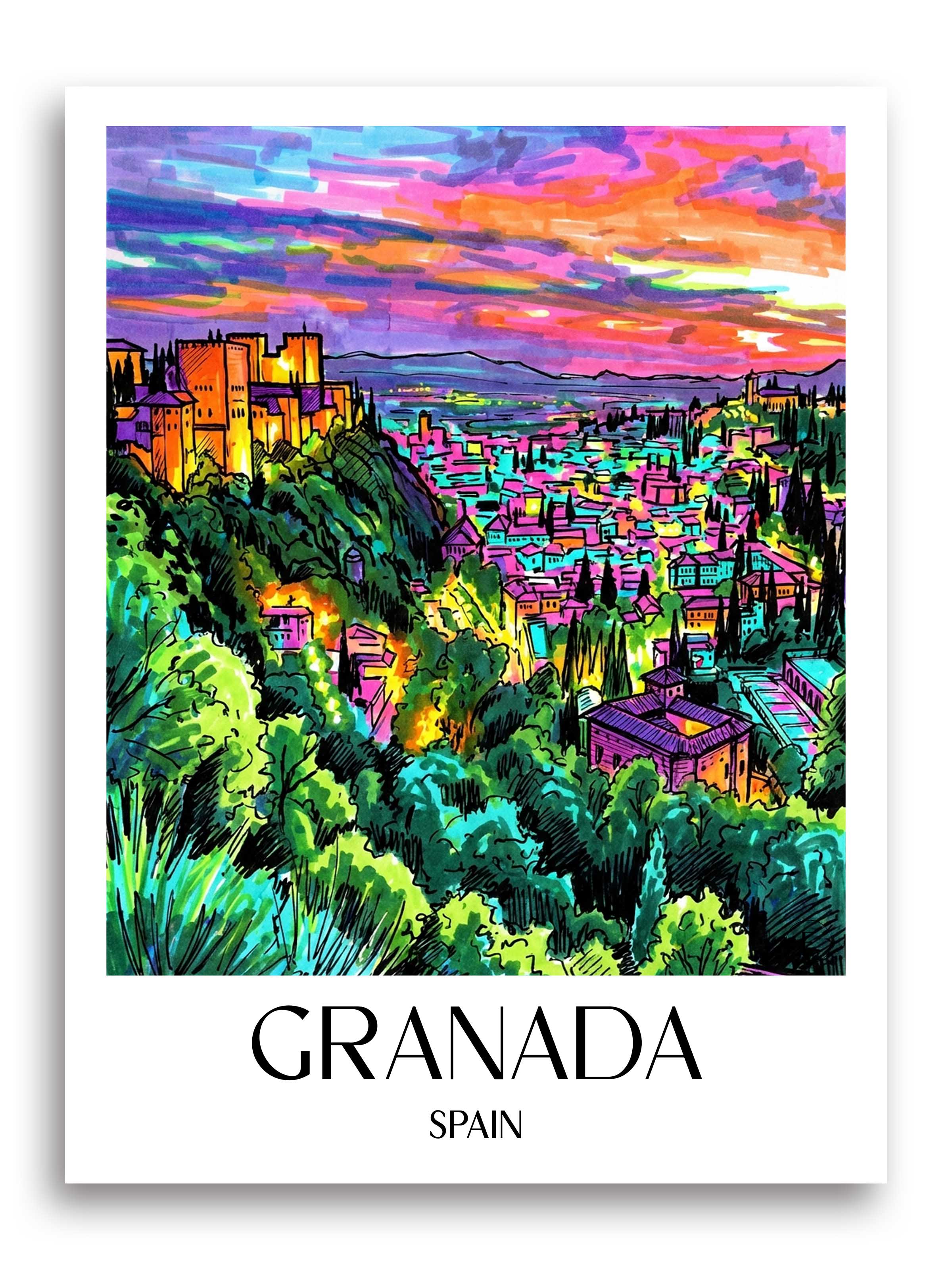 Granada Poster - Spanien - Spanien Kunstdruck - Tag Graffiti von A4 bis A1 - favplace