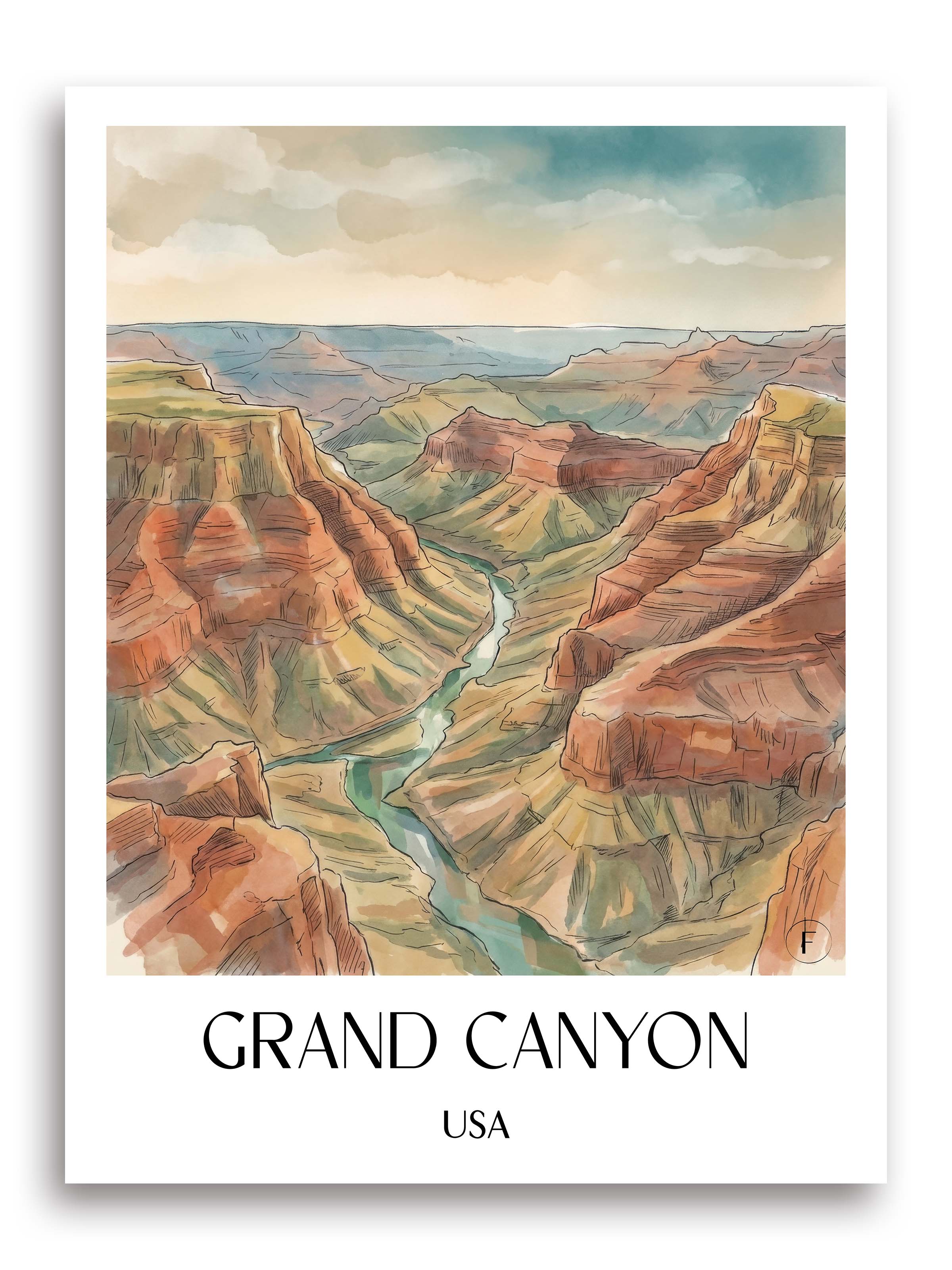 Grand Canyon Poster - USA Kunstdruck - Aquarell von A4 bis A1 - favplace