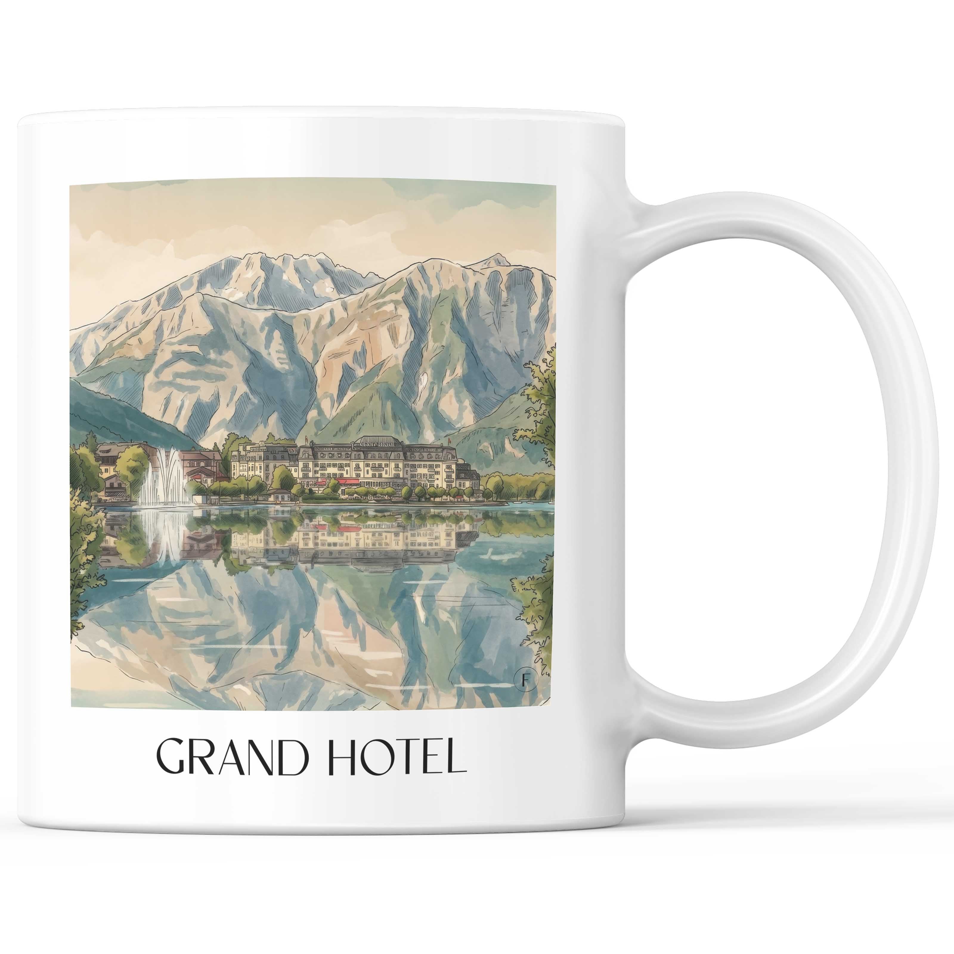 Grand Hotel Kaffeebecher - Zell am See - Österreich Becher - Kaffeetasse im Aquarell Stil - favplace