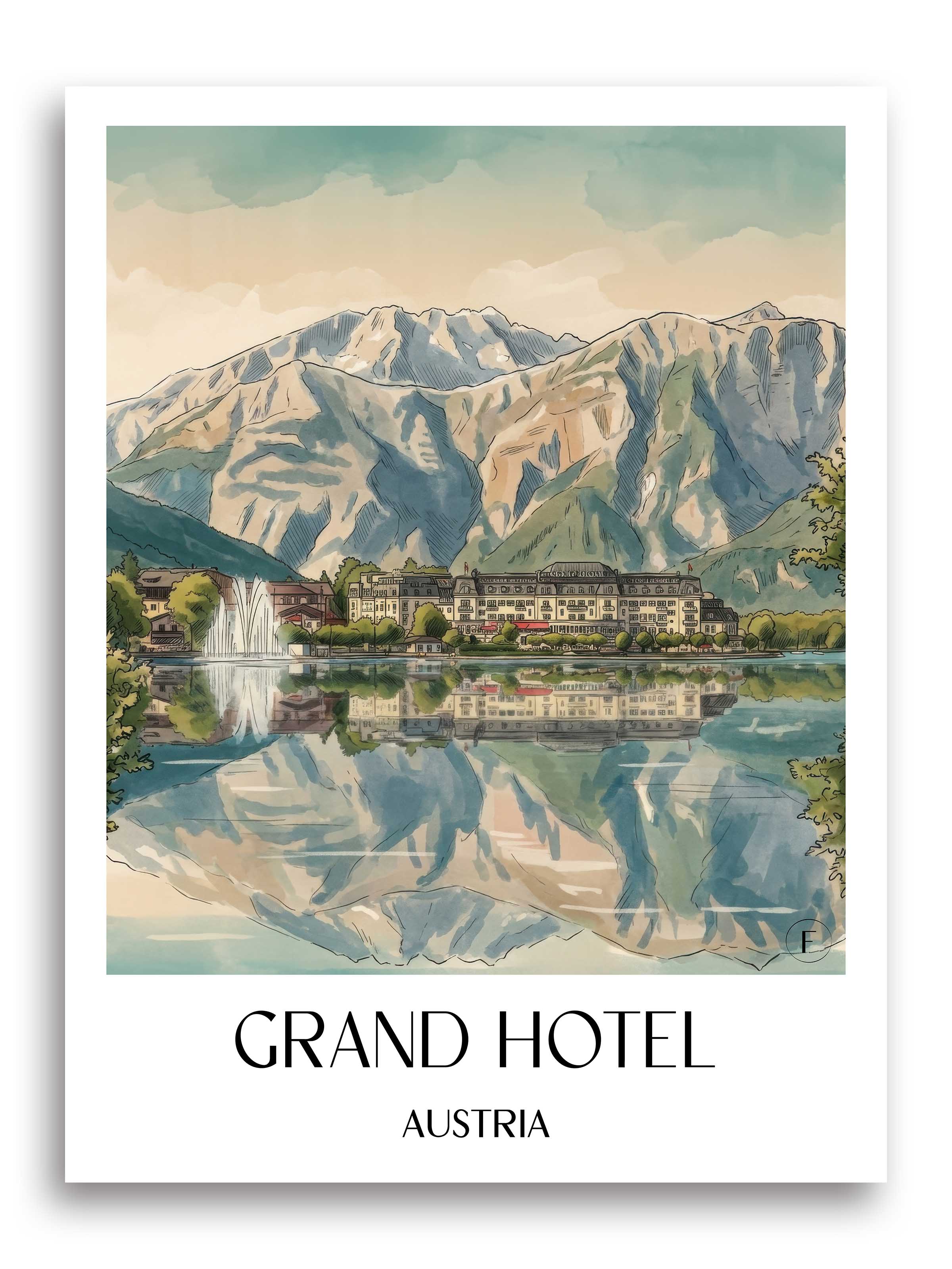 Grand Hotel Poster - Zell am See - Österreich Kunstdruck - Aquarell von A4 bis A1 - favplace