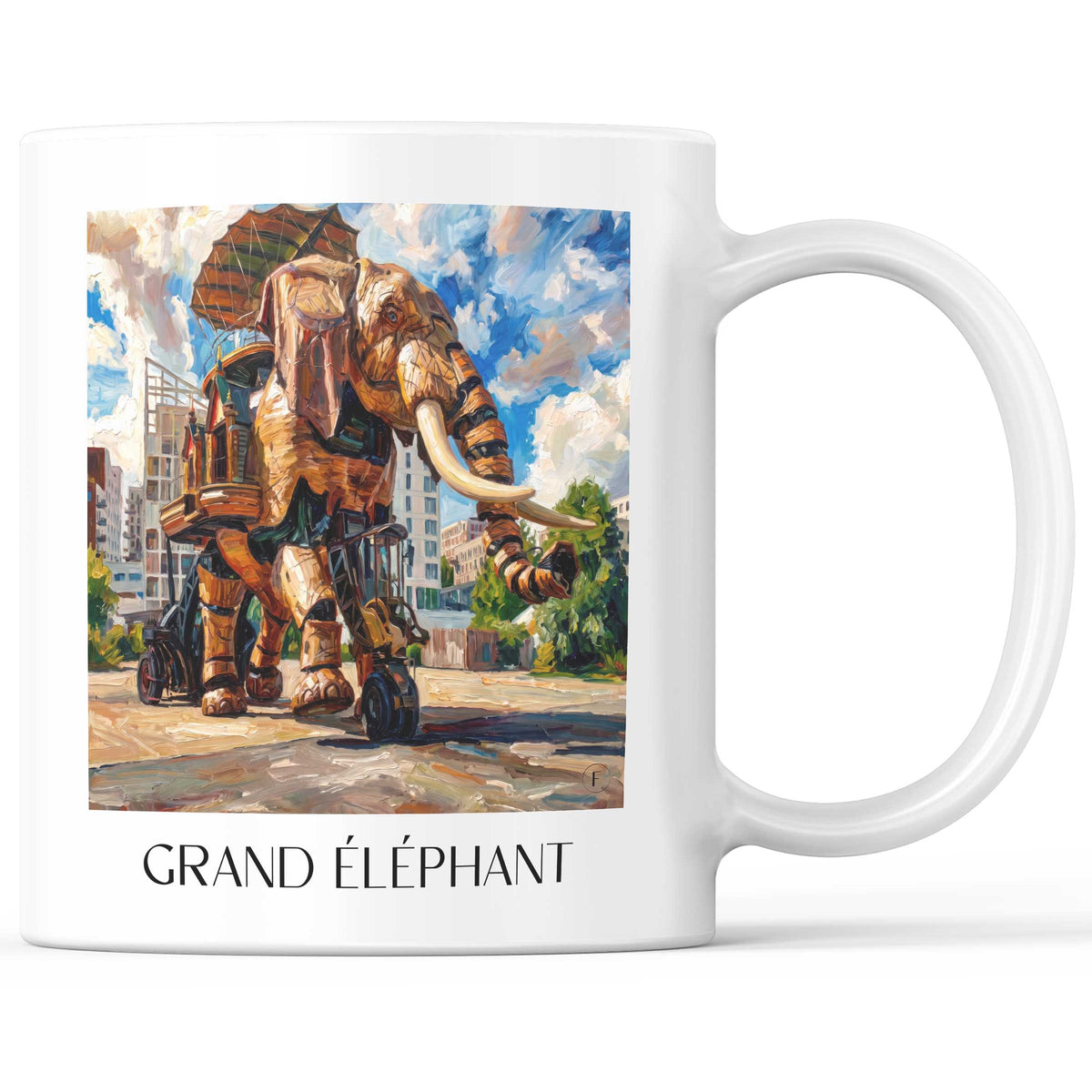 Grand Éléphant Kaffeebecher - Nantes - Frankreich Becher - Kaffeetasse im Ölgemälde Stil - favplace
