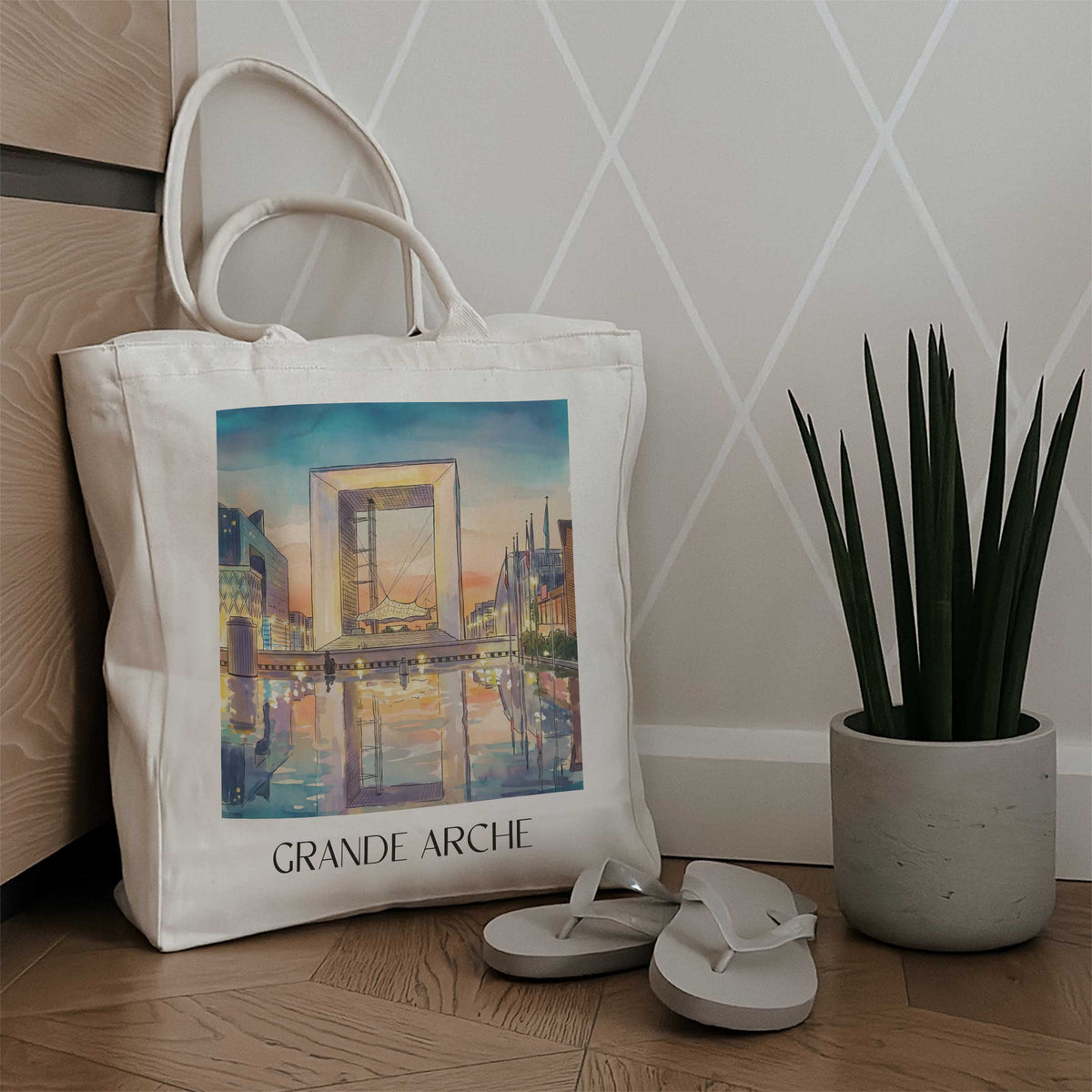 grande-arche-la-défense-frankreich-einkaufstasche-aquarell