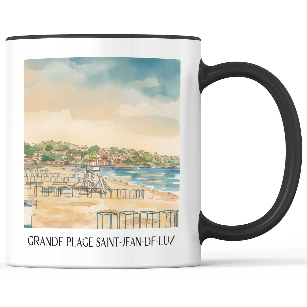 grande-plage-saint-jean-de-luz-pays-basque-frankreich-kaffeebecher-aquarell