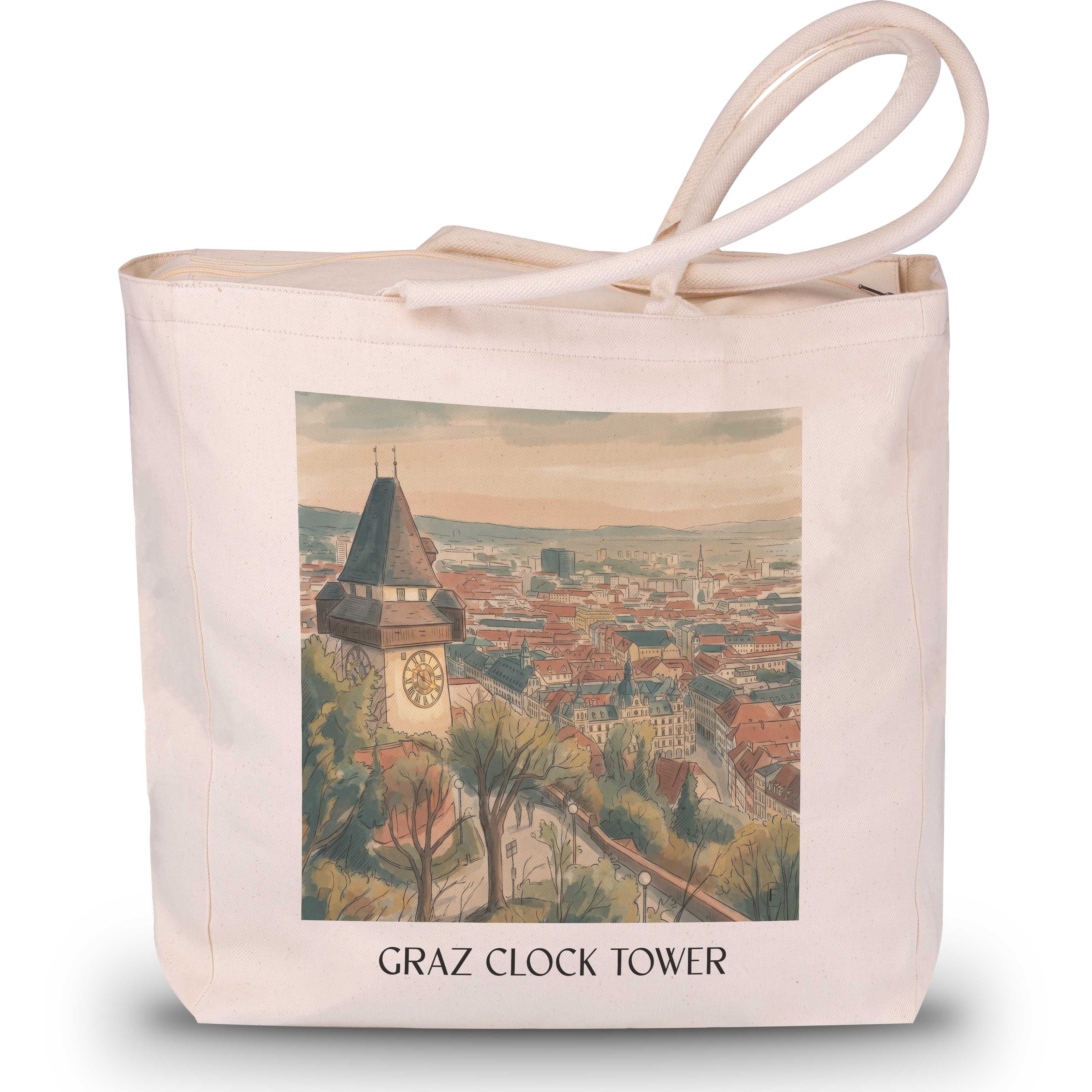 Grazer Uhrturm Shopping Tasche - Österreich - Österreich Tote Bag - Einkaufstasche im Aquarell Stil - favplace