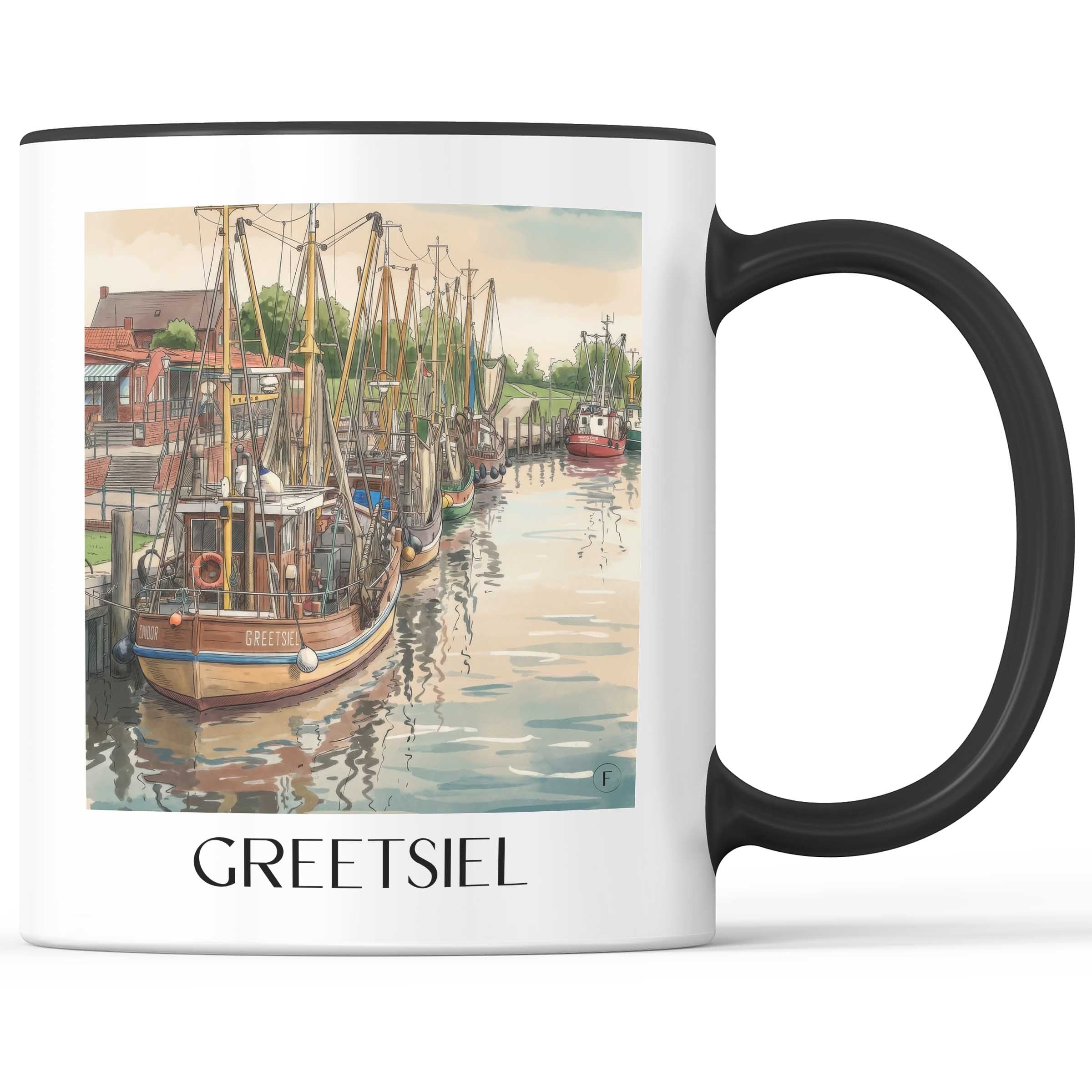 Greetsiel Kaffeebecher - Ostfriesland - Deutschland Becher - Kaffeetasse im Aquarell Stil - favplace