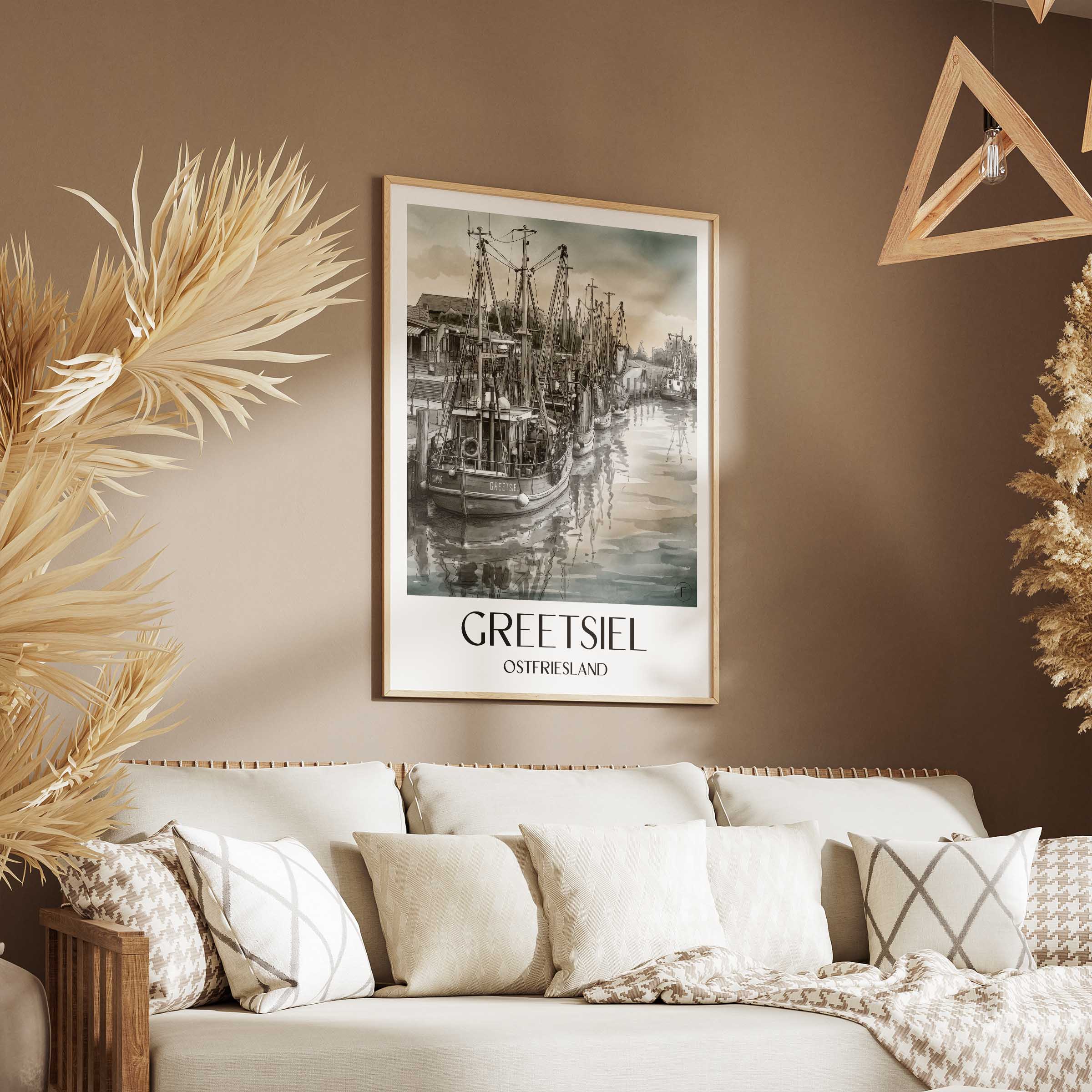 greetsiel-ostfriesland-deutschland-poster-aquarell-schwarz-weiss