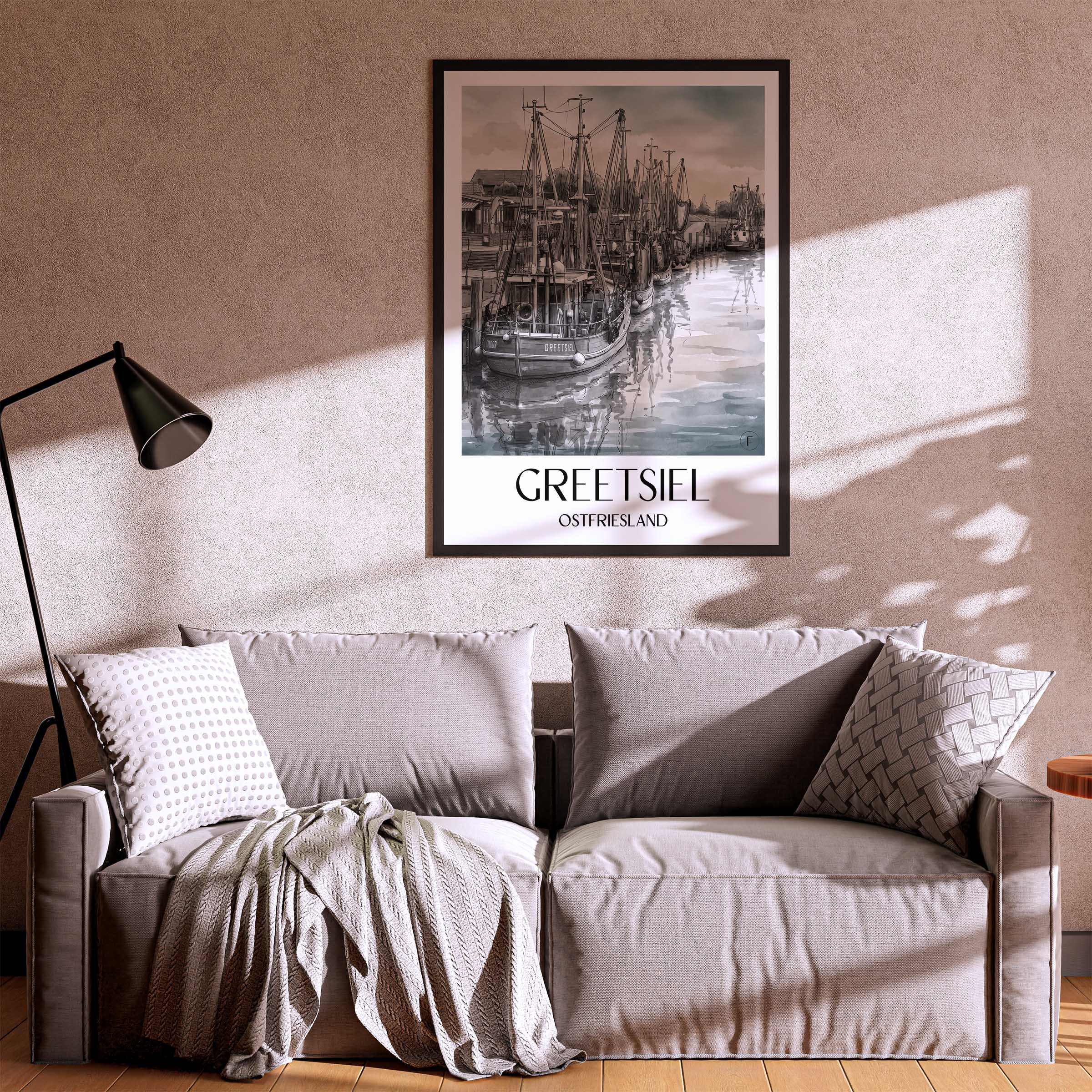 greetsiel-ostfriesland-deutschland-poster-aquarell-schwarz-weiss