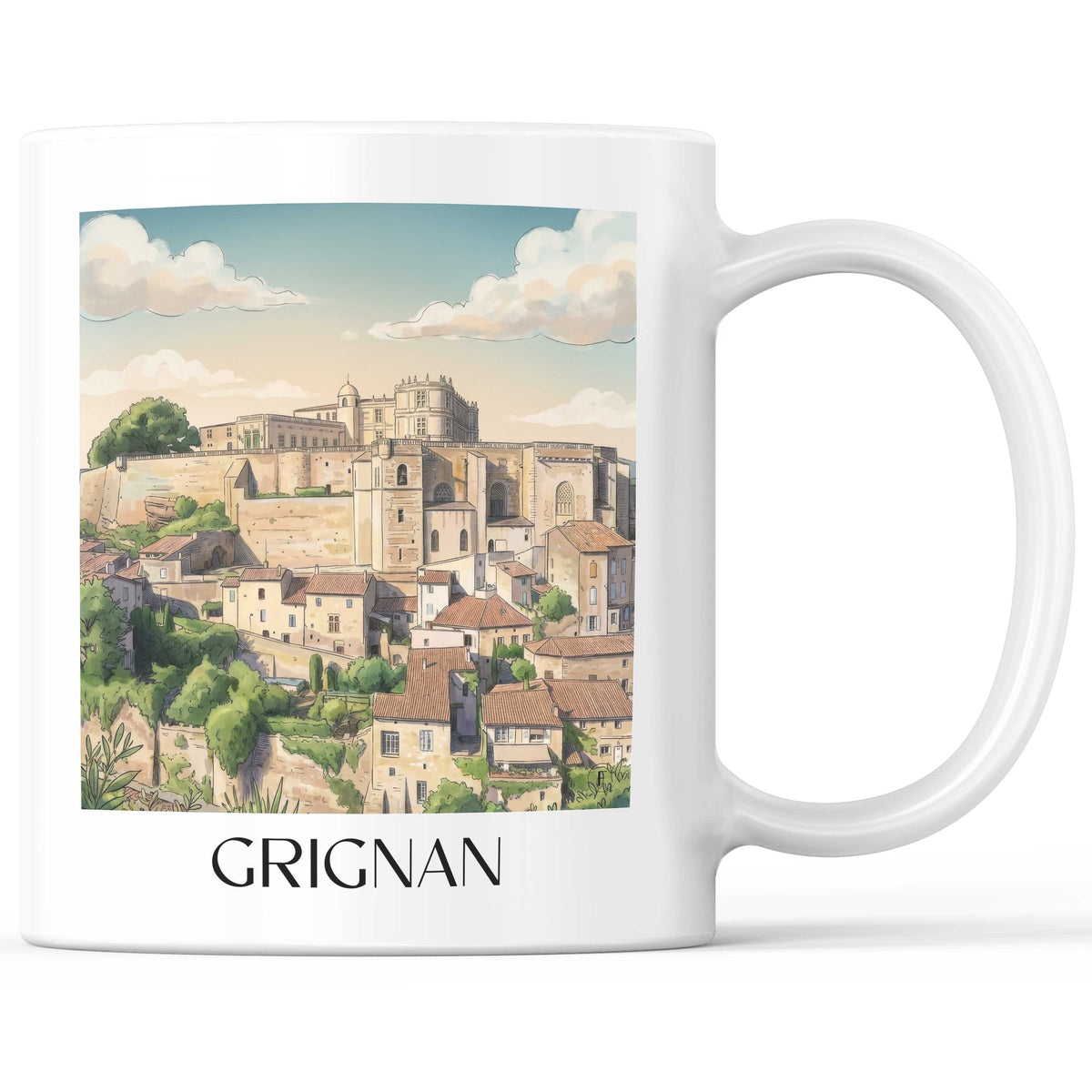 Grignan Kaffeebecher - Drôme - Frankreich Becher - Kaffeetasse im Aquarell Stil - favplace