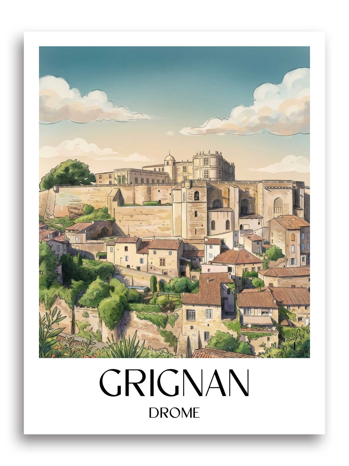 Grignan Poster - Drôme - Frankreich Kunstdruck - Aquarell von A4 bis A1 - favplace