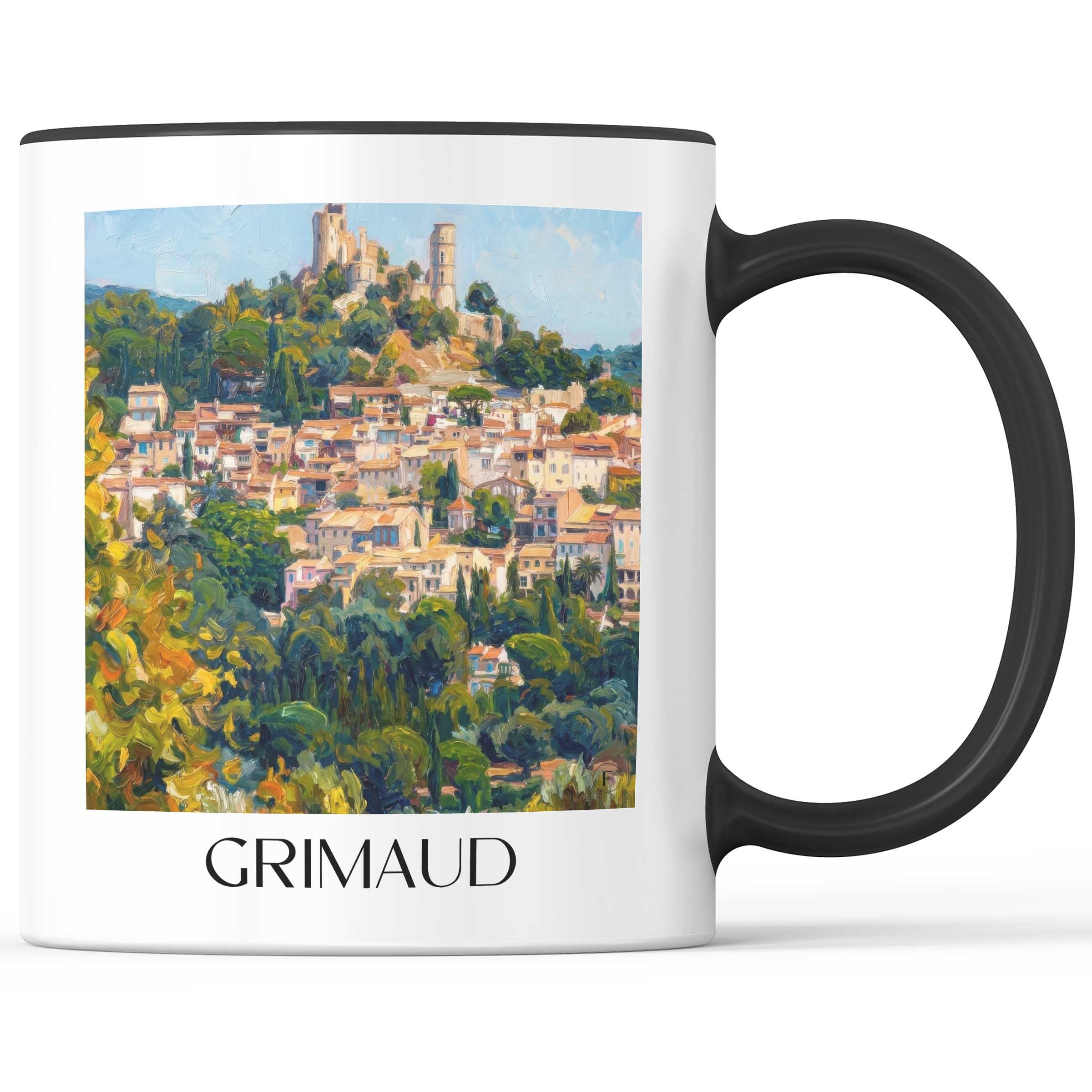 Grimaud Kaffeebecher - Côte d´Azur - Frankreich Becher - Kaffeetasse im Ölgemälde Stil - favplace