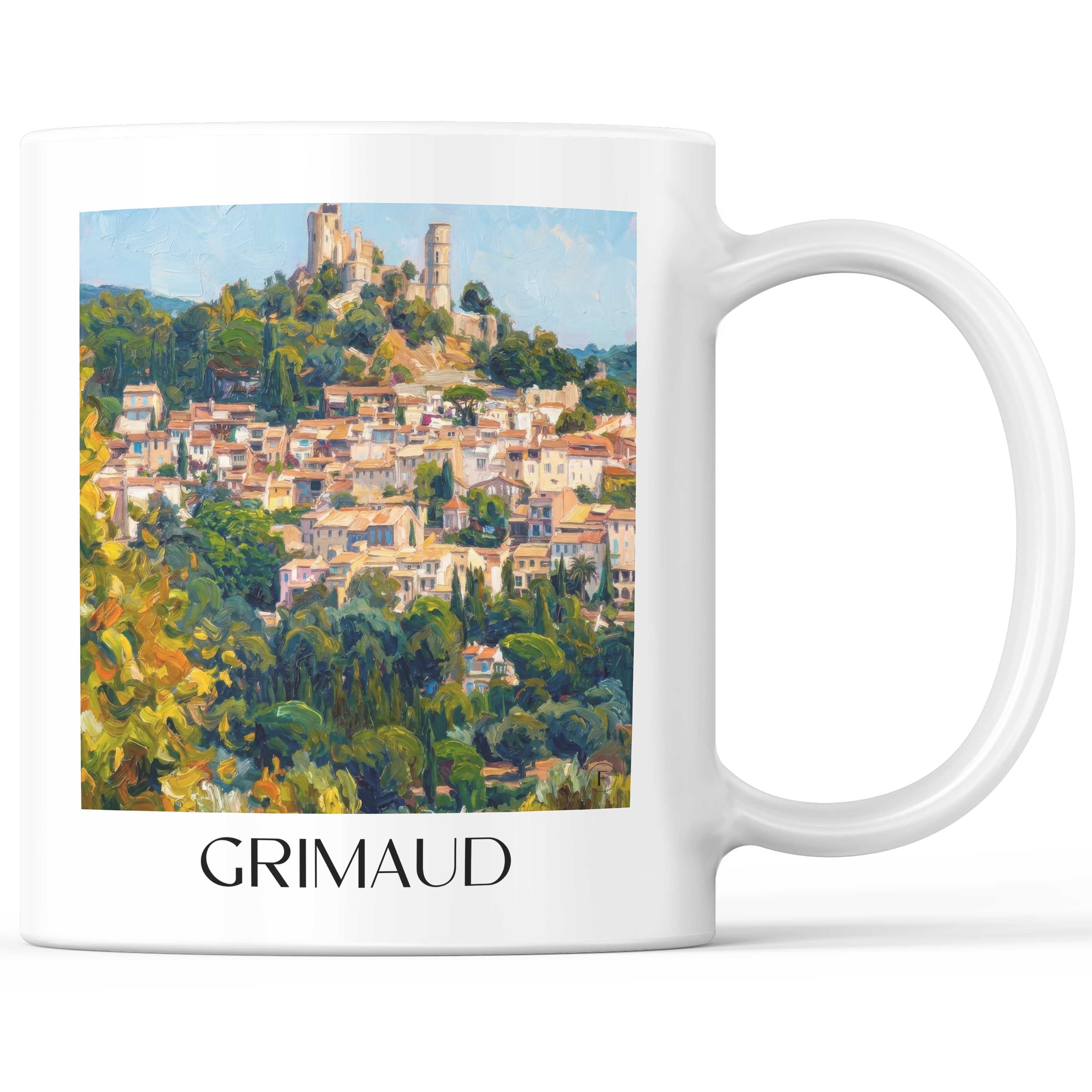 Grimaud Kaffeebecher - Côte d´Azur - Frankreich Becher - Kaffeetasse im Ölgemälde Stil - favplace