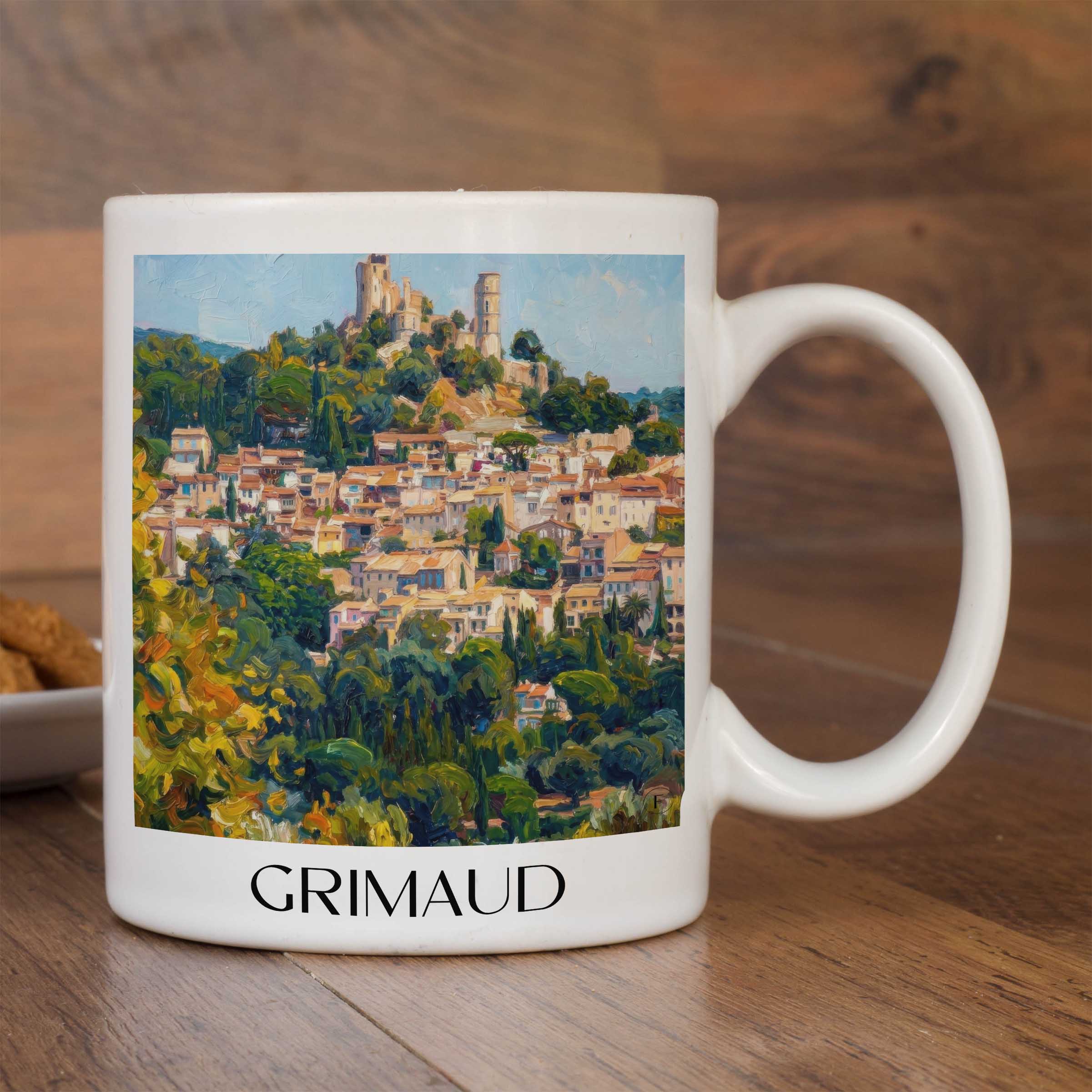 grimaud-côte-d´azur-frankreich-kaffeebecher-oil-painting-oelgemaelde