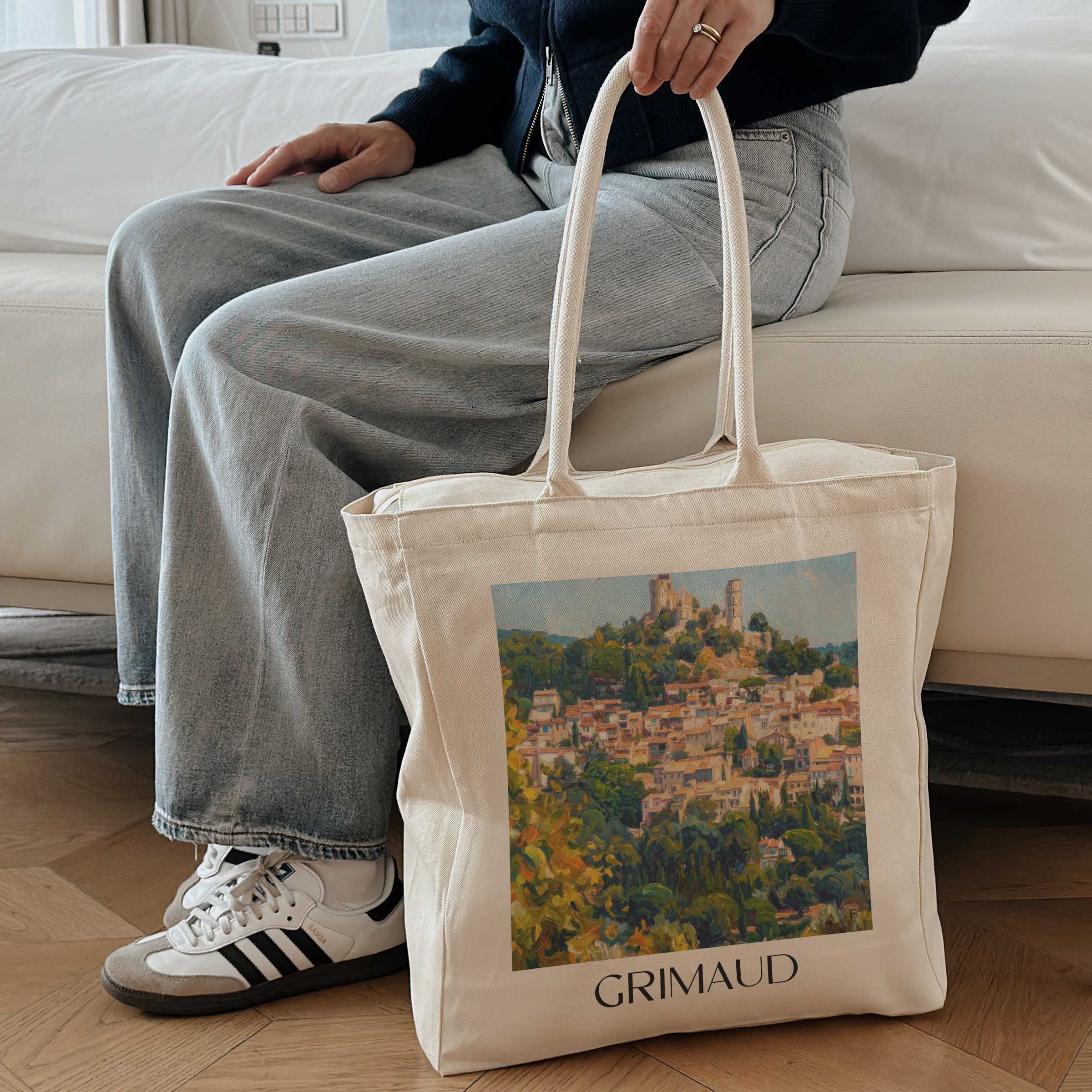 grimaud-côte-d´azur-frankreich-einkaufstasche-oil-painting-oelgemaelde