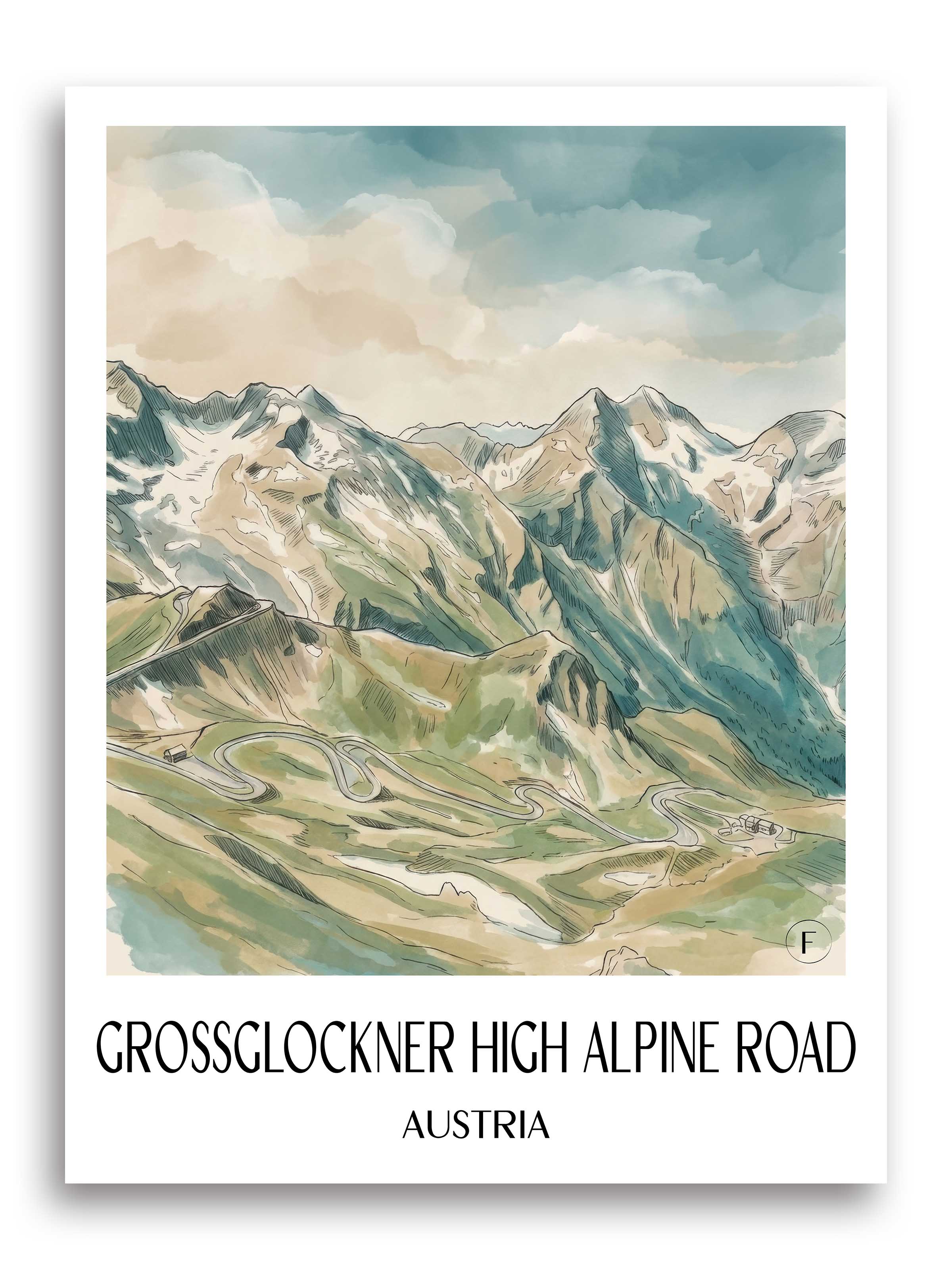 Großglockner Hochalpenstraße Poster - Kärnten - Österreich Kunstdruck - Aquarell von A4 bis A1 - favplace