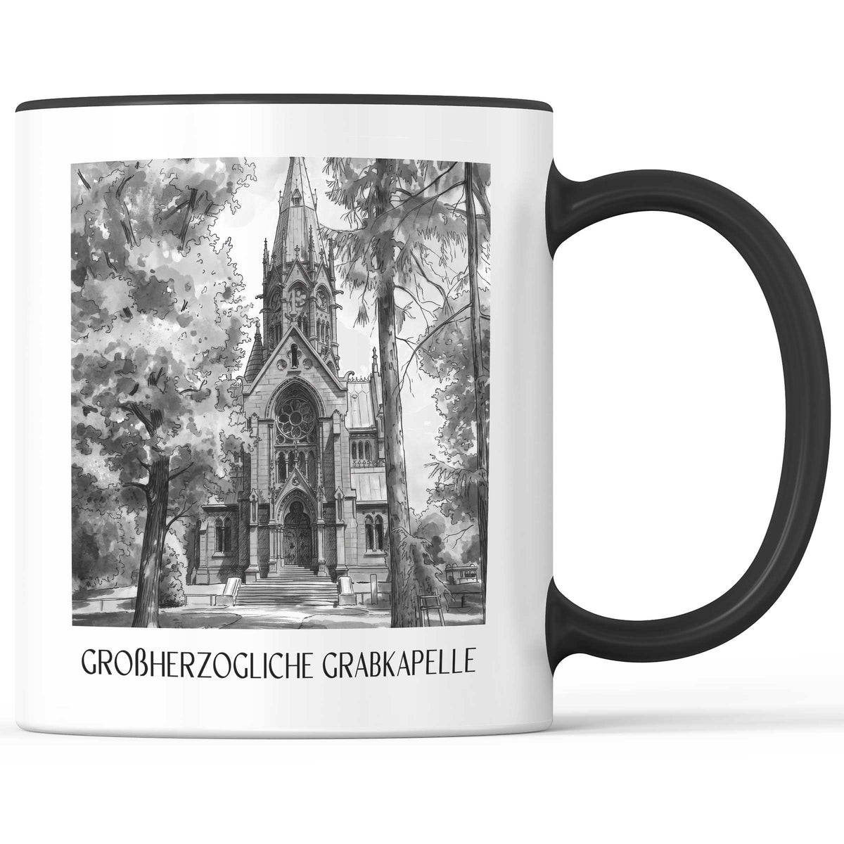 großherzogliche-grabkapelle-karlsruhe-deutschland-kaffeebecher-aquarell-schwarz-weiss