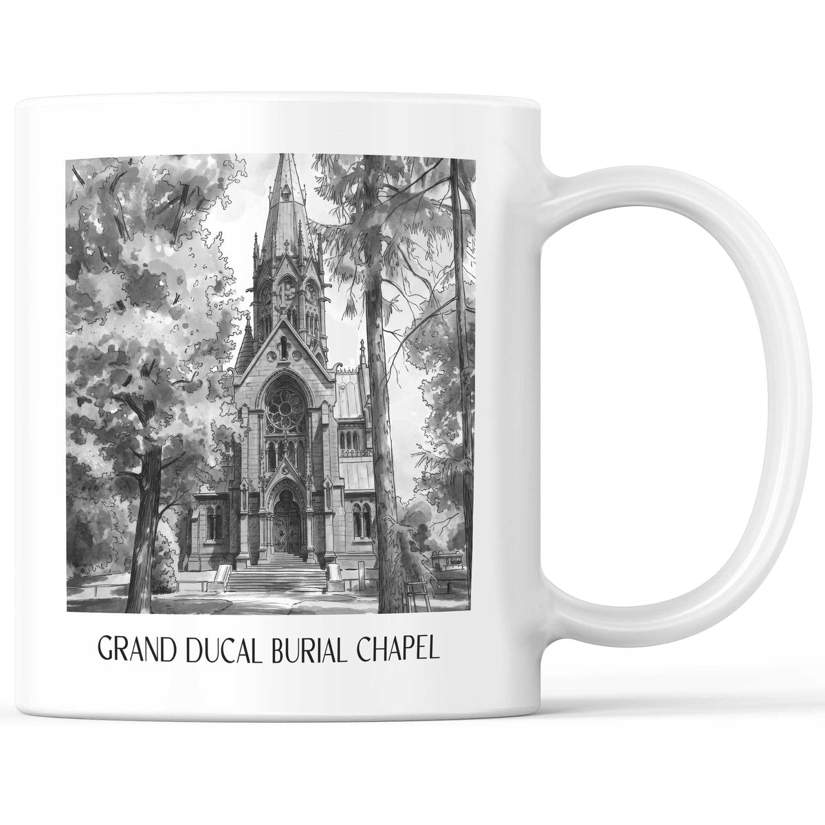 Großherzogliche Grabkapelle Kaffeebecher - Karlsruhe - Deutschland Becher - Kaffeetasse im Aquarell Schwarz-Weiß Stil - favplace
