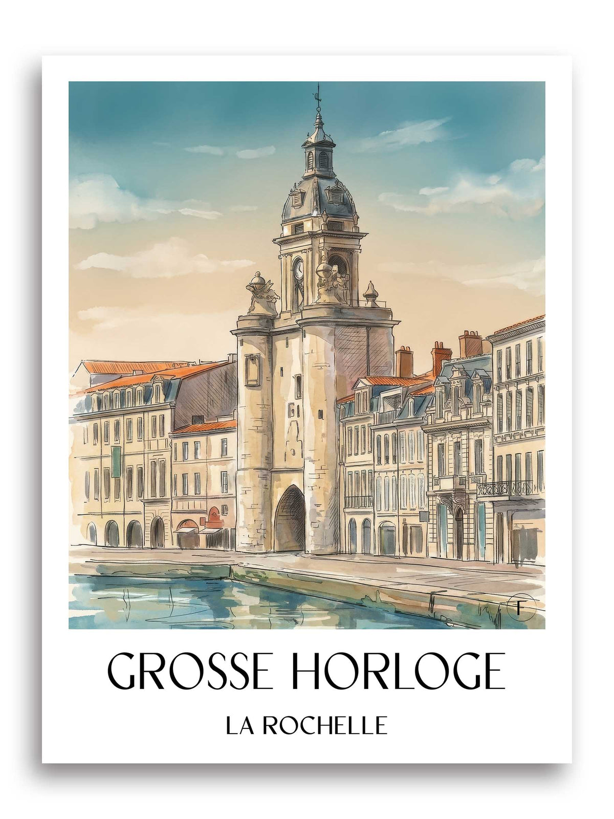 grosse-horloge-la-rochelle-frankreich-poster-aquarell