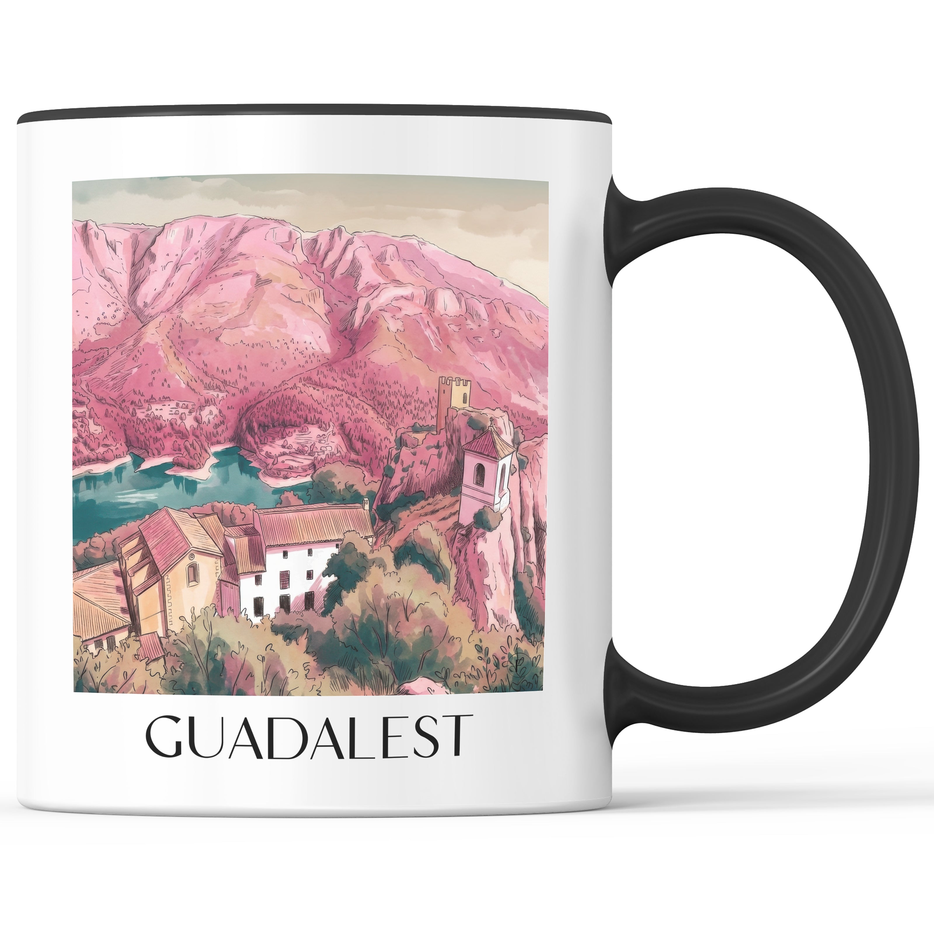 guadalest-spanien-spanien-kaffeebecher-aquarell-pink-rosa