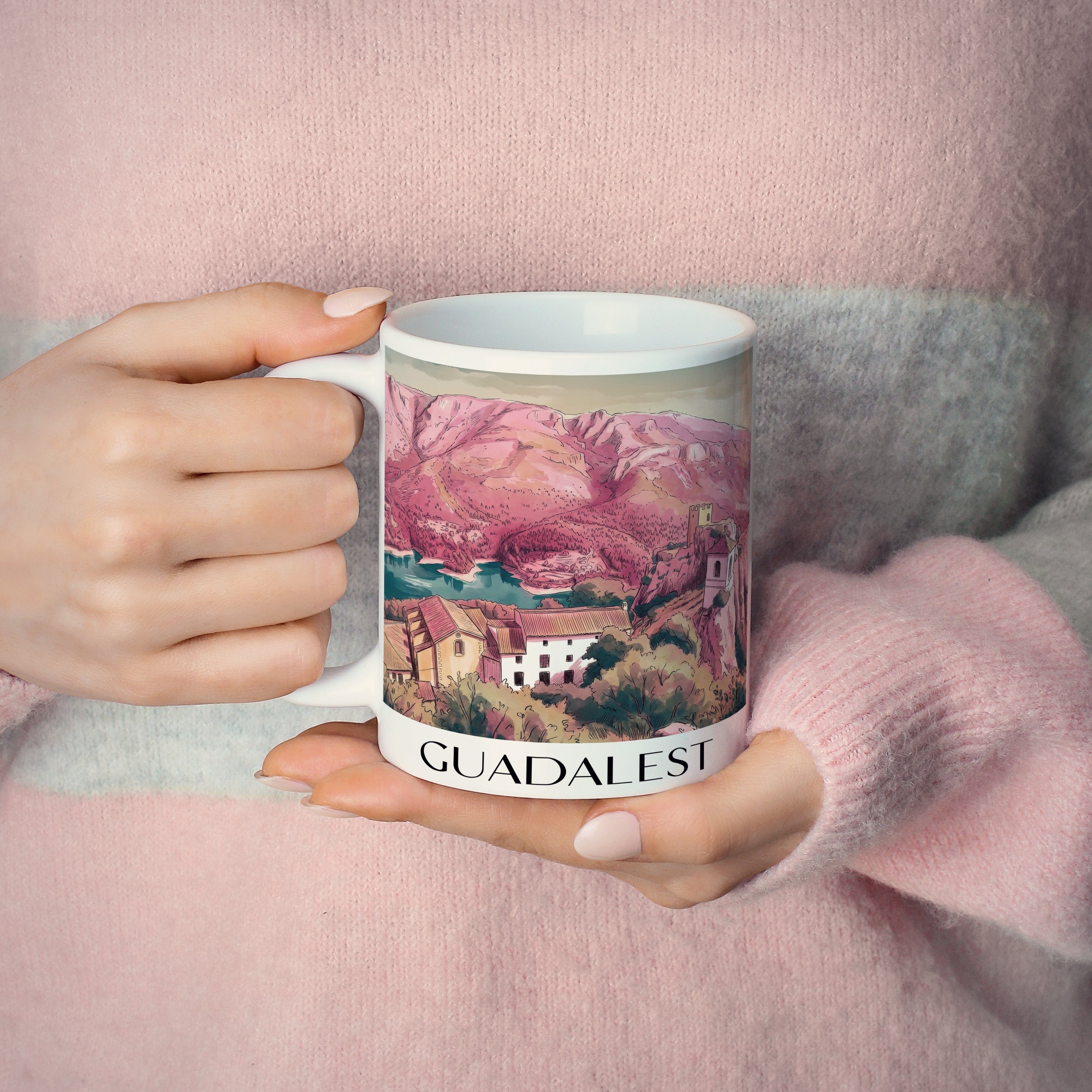 guadalest-spanien-spanien-kaffeebecher-aquarell-pink-rosa