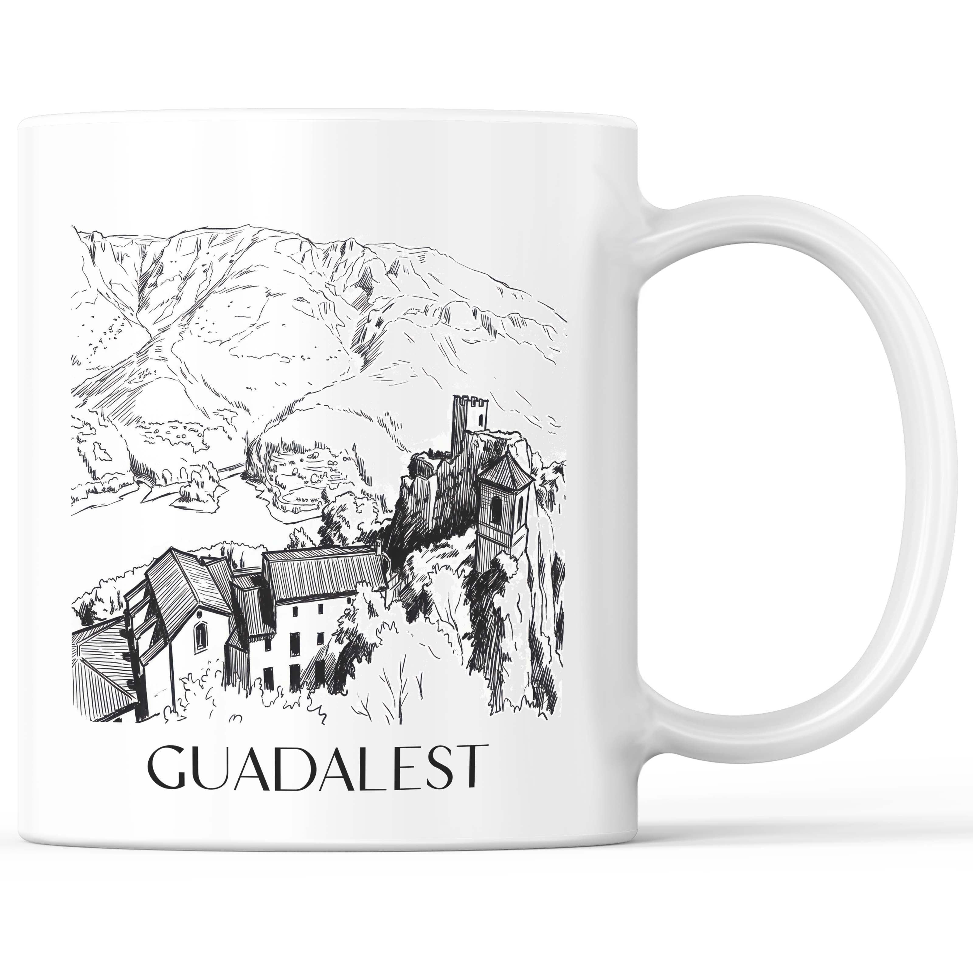Guadalest Kaffeebecher - Spanien - Spanien Becher - Kaffeetasse im Skizze Stil - favplace