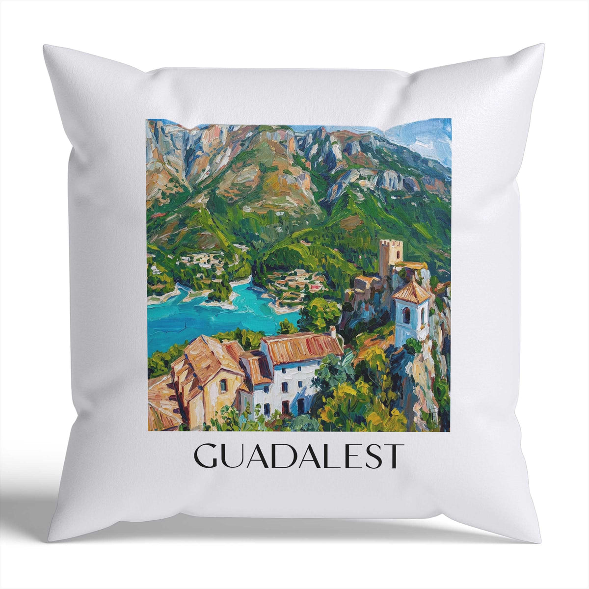 Guadalest Kissenhülle - Zierkissen Bezug - Spanien - Spanien Kissen bzw. Kissenbezug im Ölgemälde Stil - favplace
