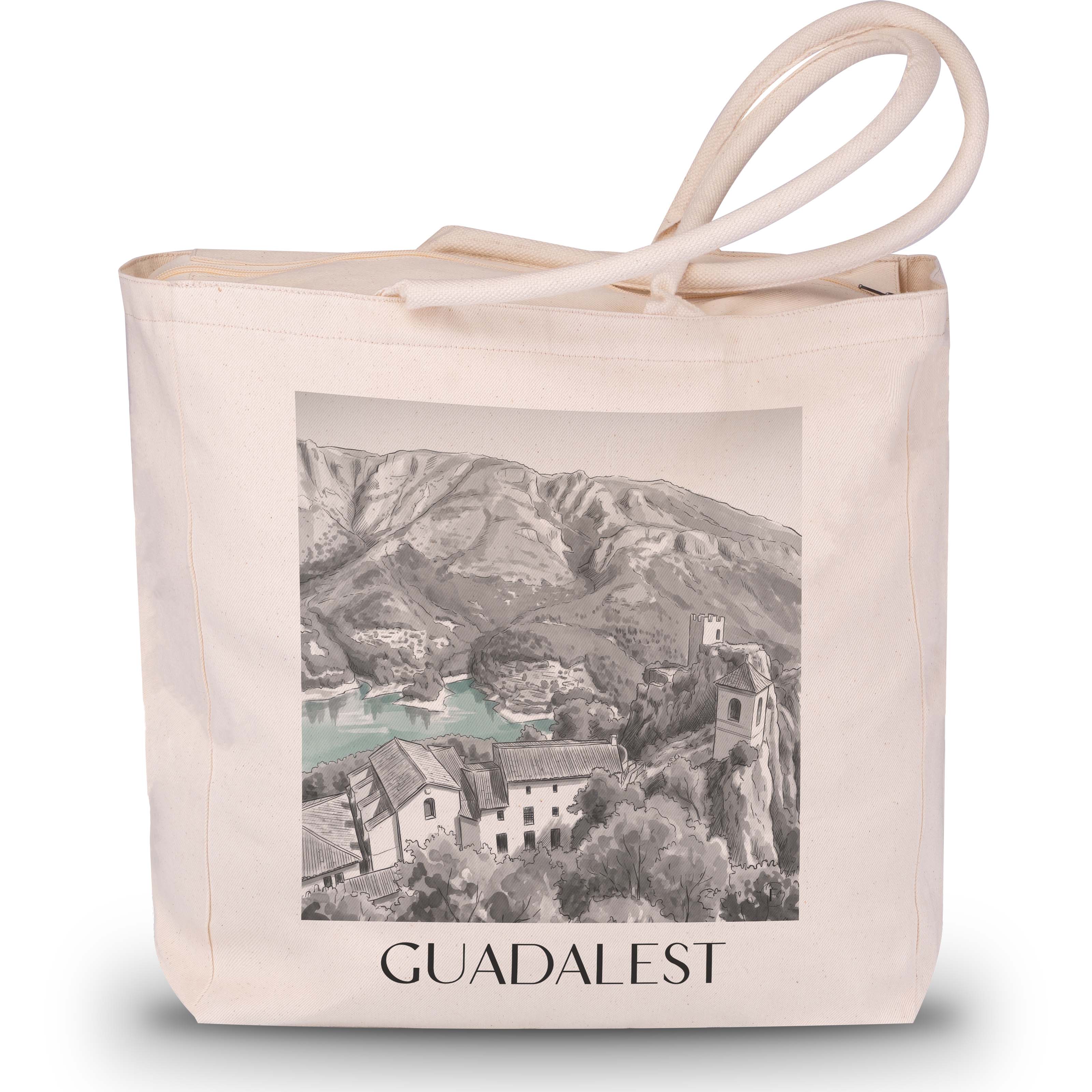 guadalest-spanien-spanien-einkaufstasche-aquarell-schwarz-weiss