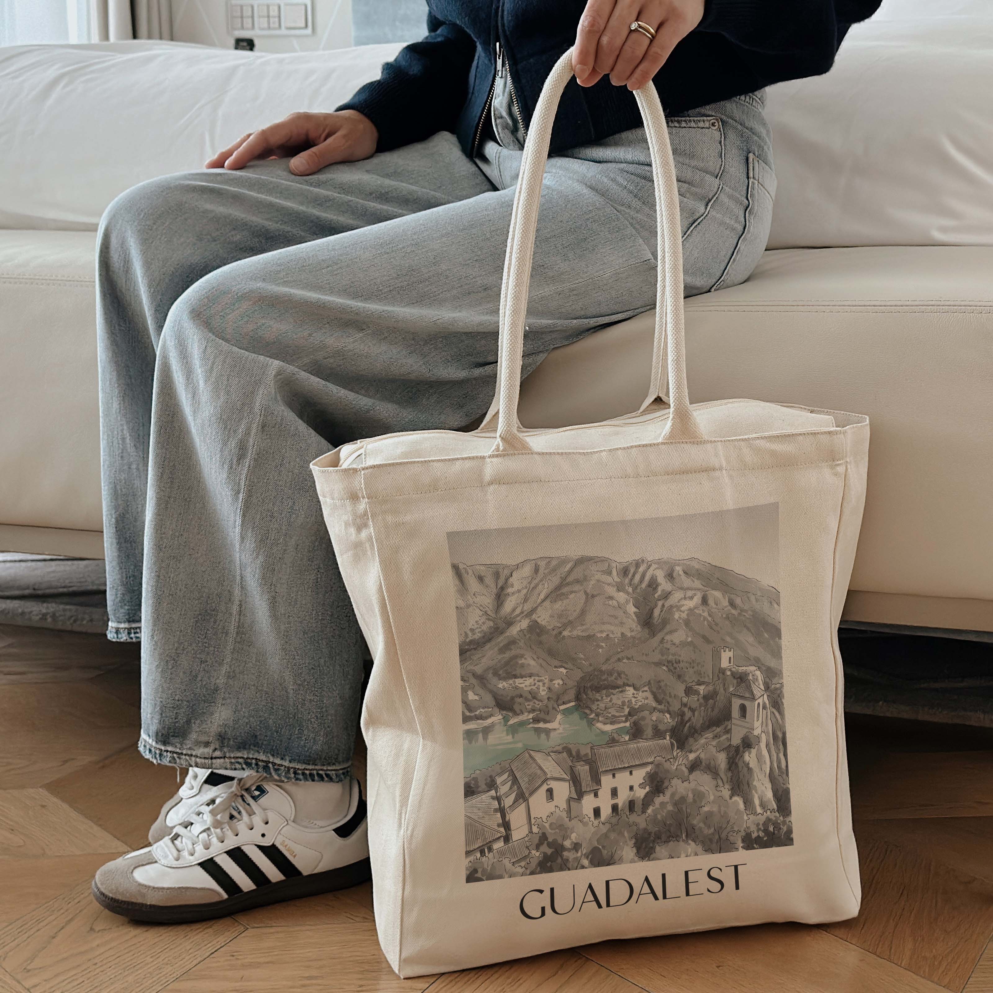 guadalest-spanien-spanien-einkaufstasche-aquarell-schwarz-weiss