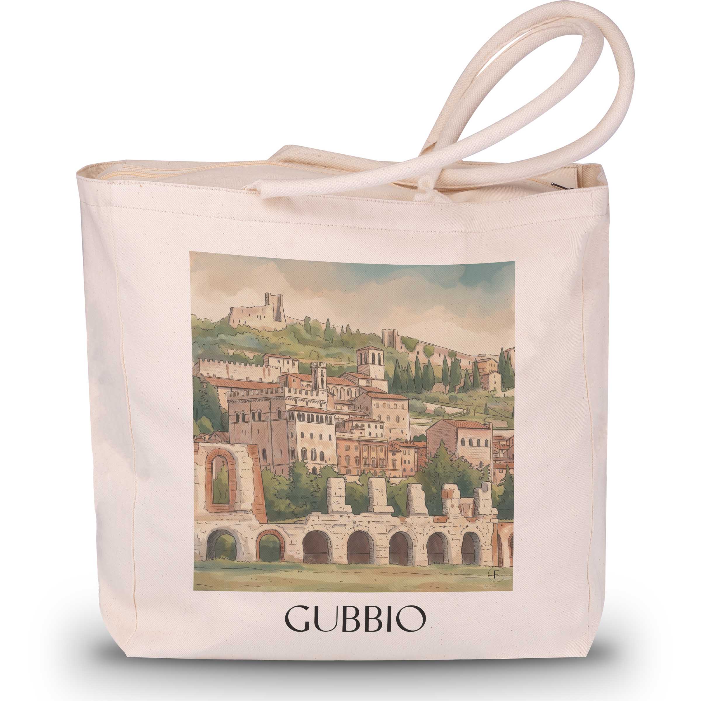 gubbio-umbrien-italien-einkaufstasche-aquarell