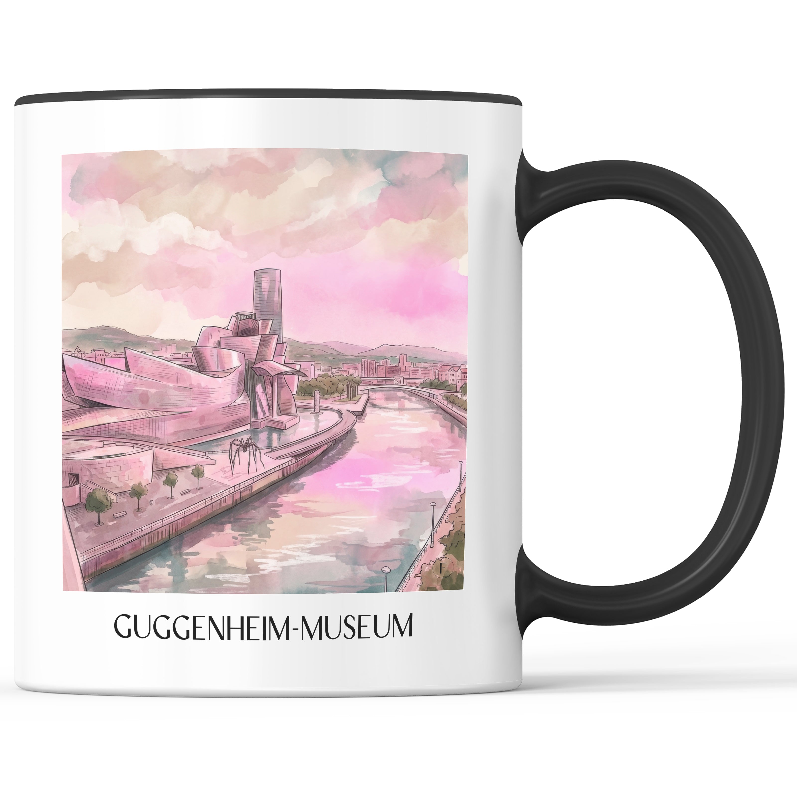 Guggenheim-Museum Kaffeebecher - Bilbao - Spanien Becher - Kaffeetasse im Aquarell Pink Stil - favplace