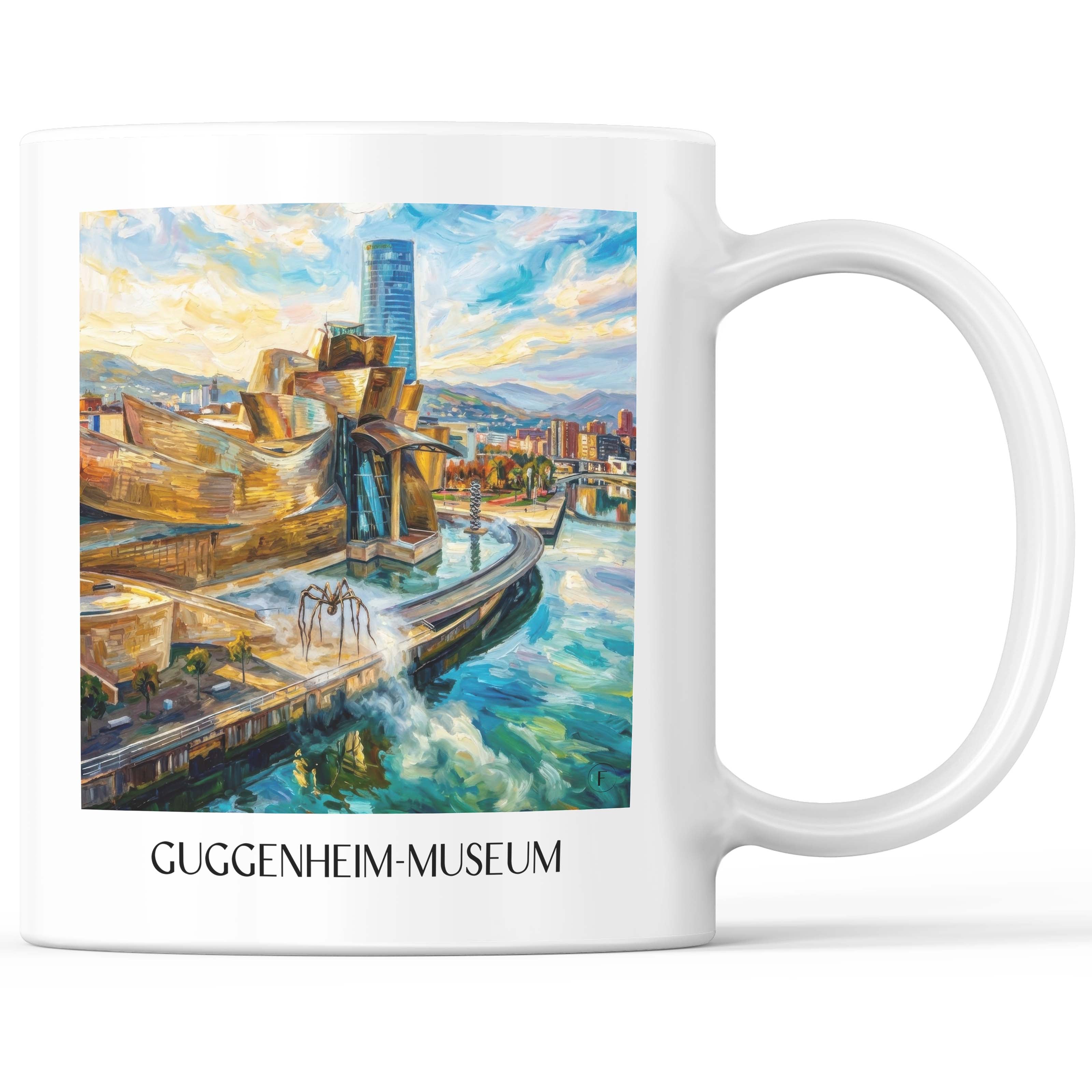Guggenheim-Museum Kaffeebecher - Bilbao - Spanien Becher - Kaffeetasse im Ölgemälde Stil - favplace