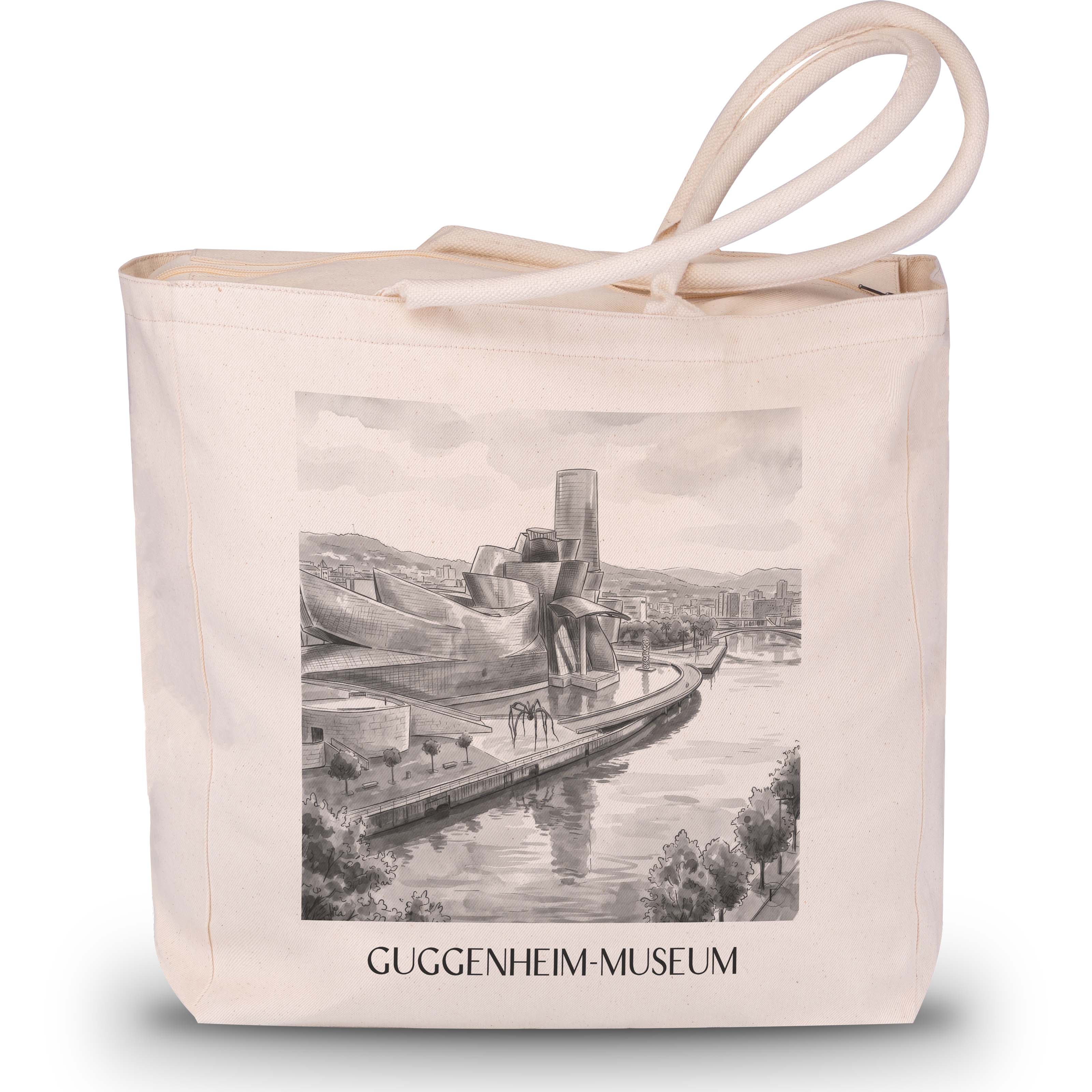 Guggenheim-Museum Shopping Tasche - Bilbao - Spanien Tote Bag - Einkaufstasche im Aquarell Schwarz-Weiß Stil - favplace