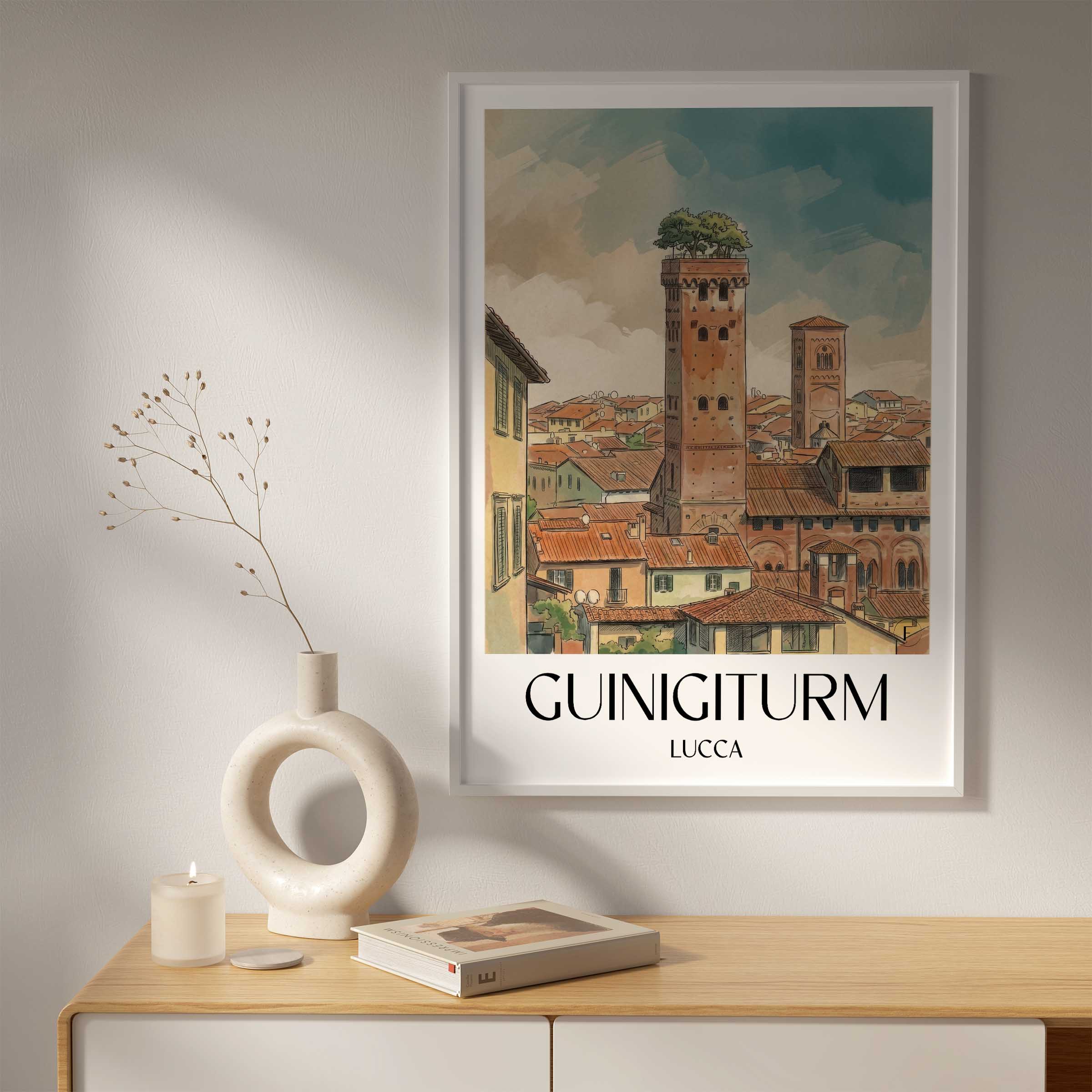 guinigiturm-lucca-italien-poster-aquarell