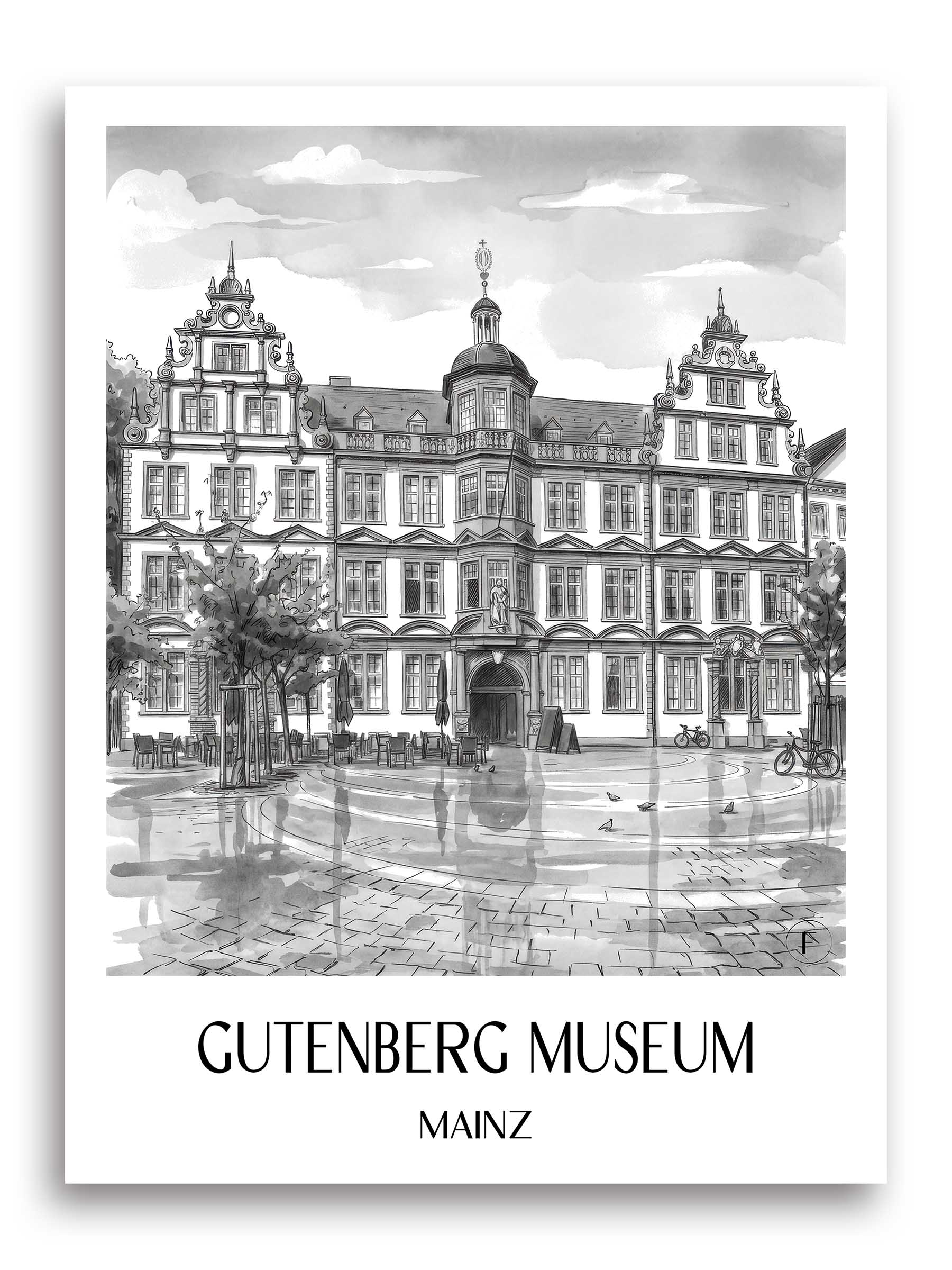 gutenberg-museum-mainz-deutschland-poster-aquarell-schwarz-weiss