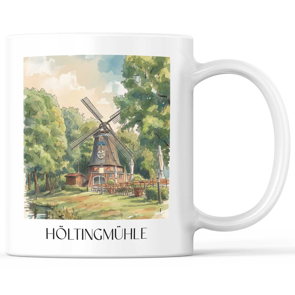 Höltingmühle Kaffeebecher - Meppen - Deutschland Becher - Kaffeetasse im Aquarell Stil - favplace