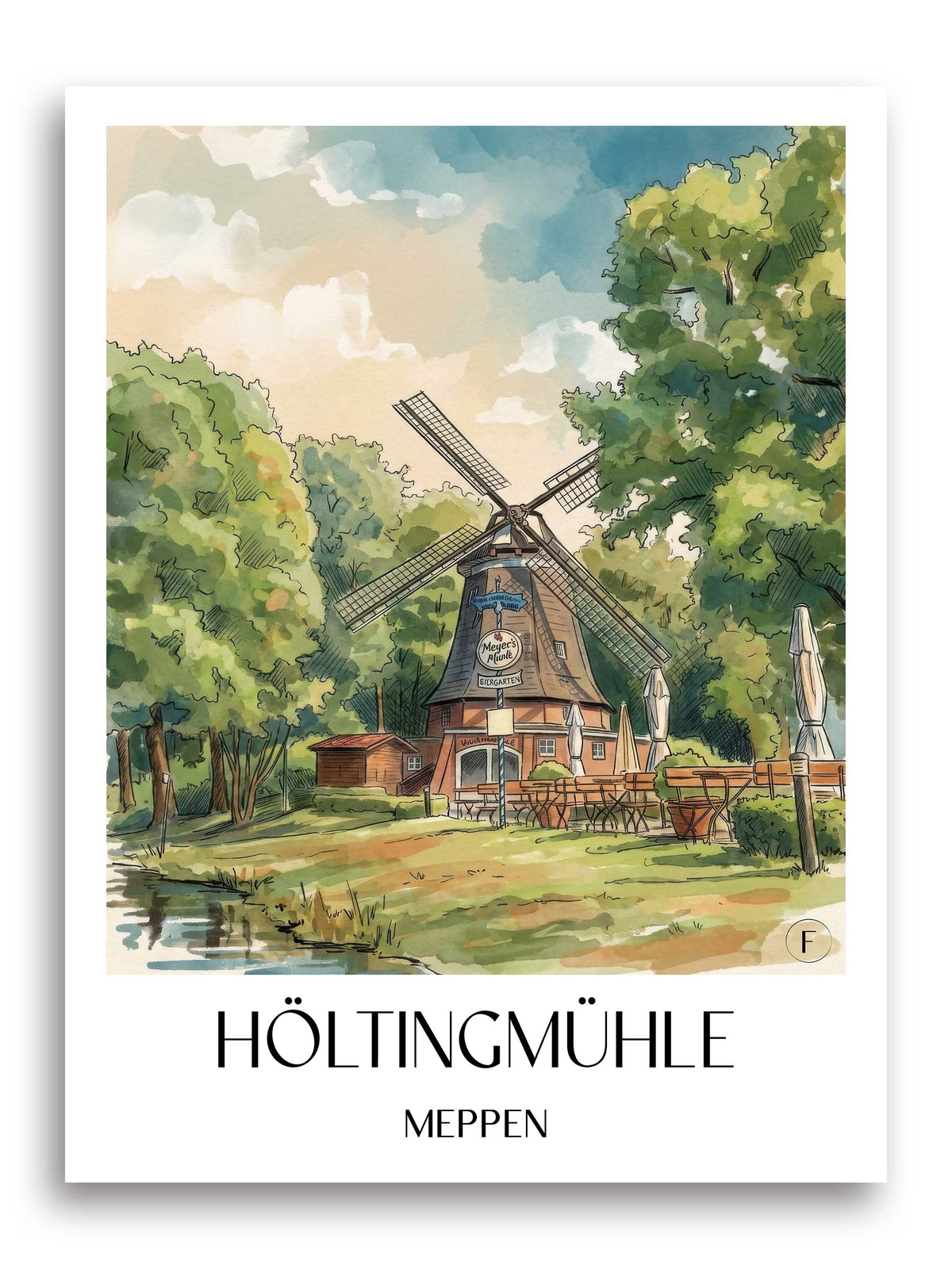 Höltingmühle Poster - Meppen - Deutschland Kunstdruck - Aquarell von A4 bis A1 - favplace
