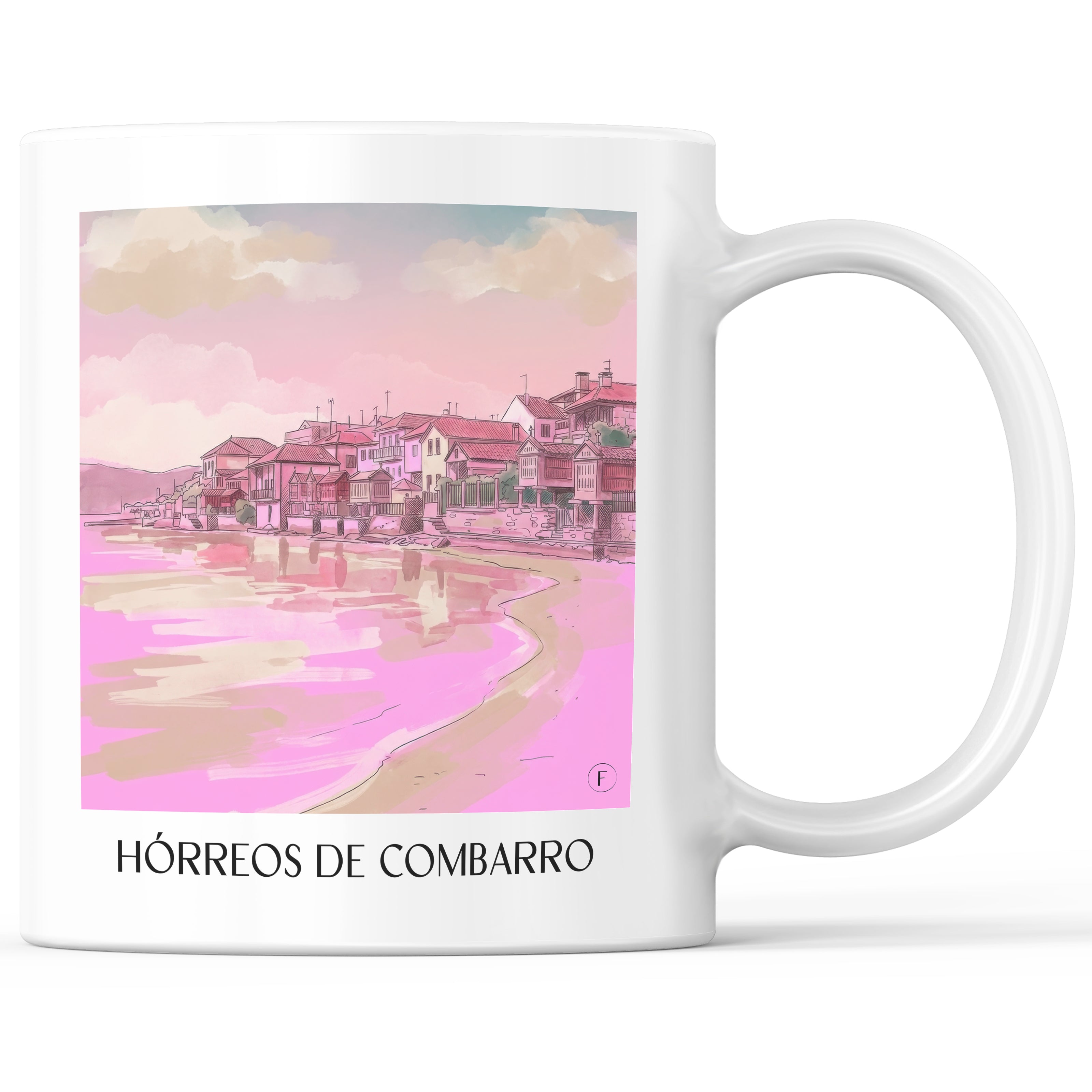 Hórreos de Combarro Kaffeebecher - Spanien - Spanien Becher - Kaffeetasse im Aquarell Pink Stil - favplace