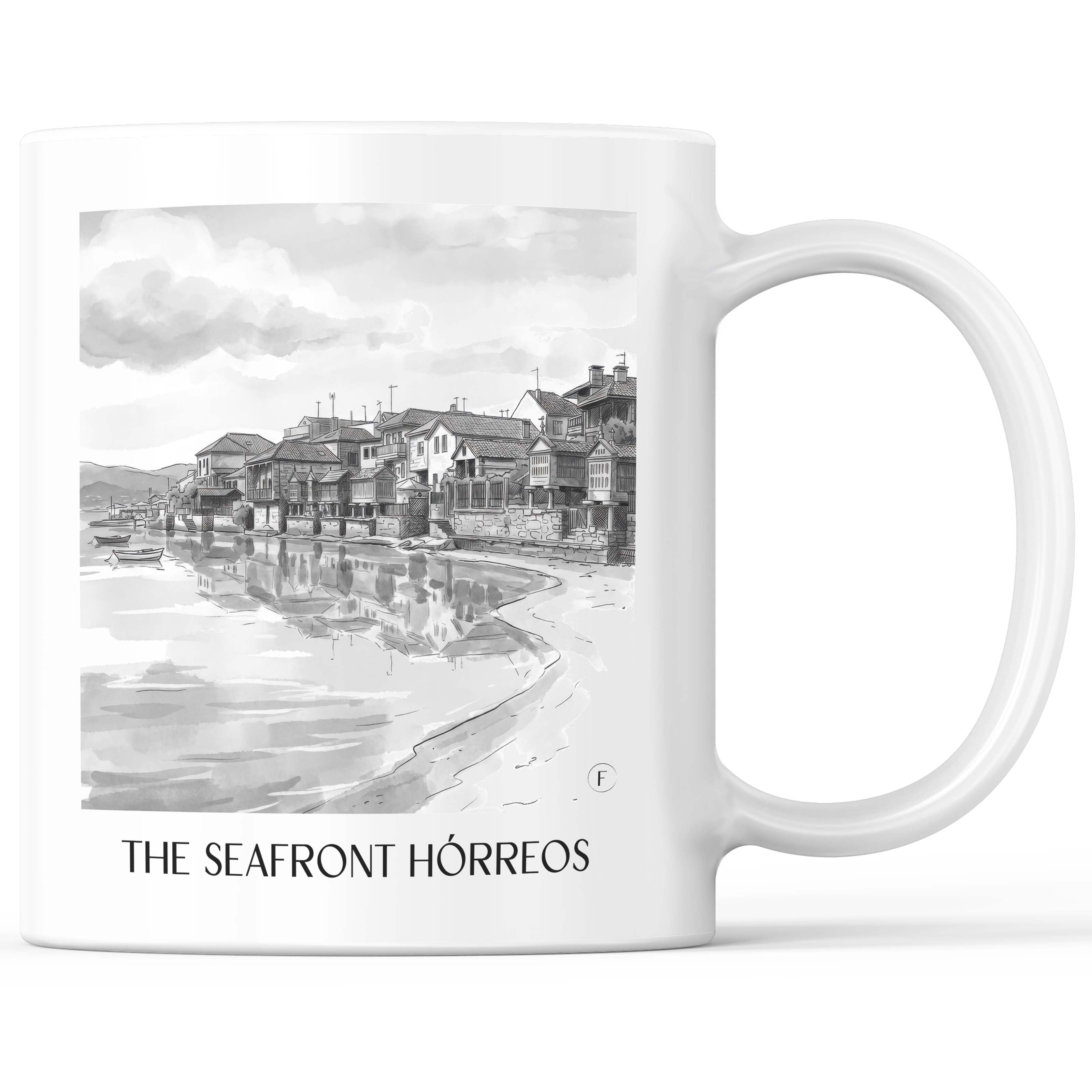 Hórreos de Combarro Kaffeebecher - Spanien - Spanien Becher - Kaffeetasse im Aquarell Schwarz-Weiß Stil - favplace