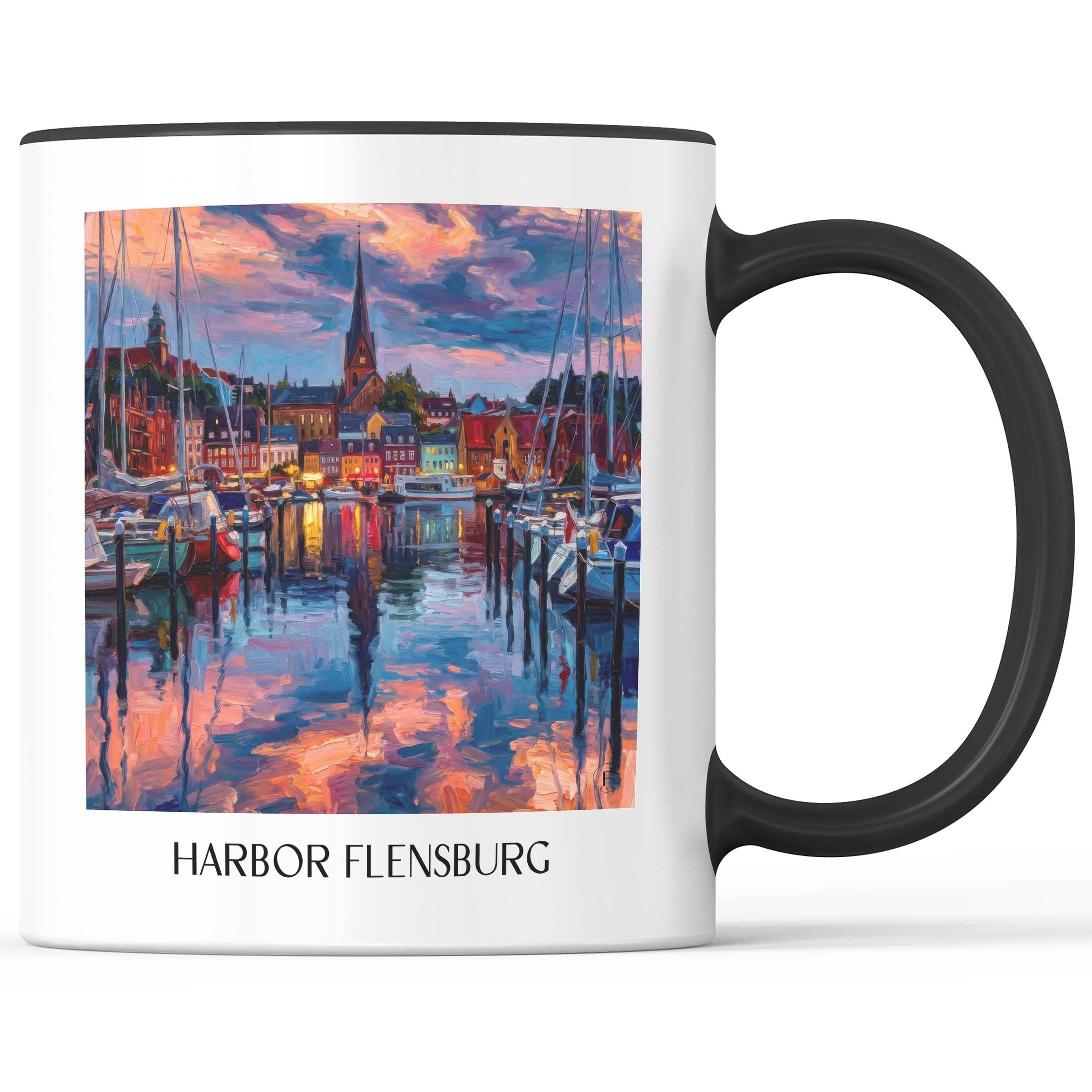 Hafen Kaffeebecher - Flensburg - Deutschland Becher - Kaffeetasse im Ölgemälde Stil - favplace