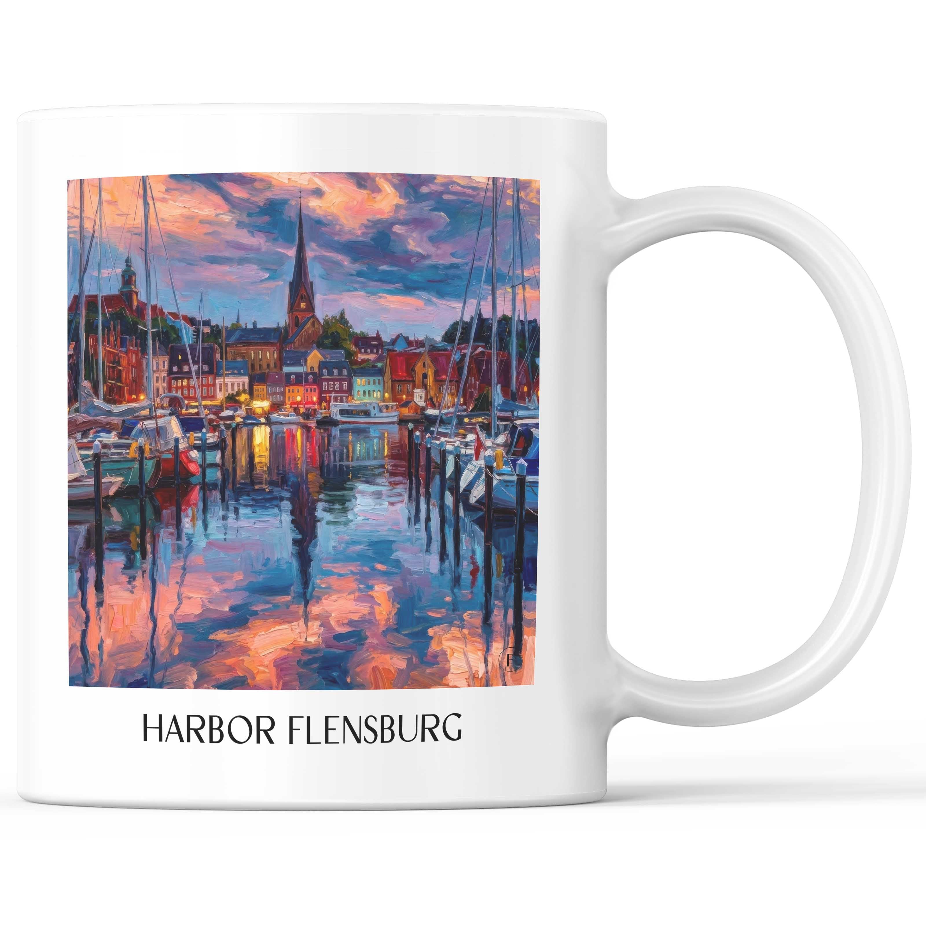 Hafen Kaffeebecher - Flensburg - Deutschland Becher - Kaffeetasse im Ölgemälde Stil - favplace