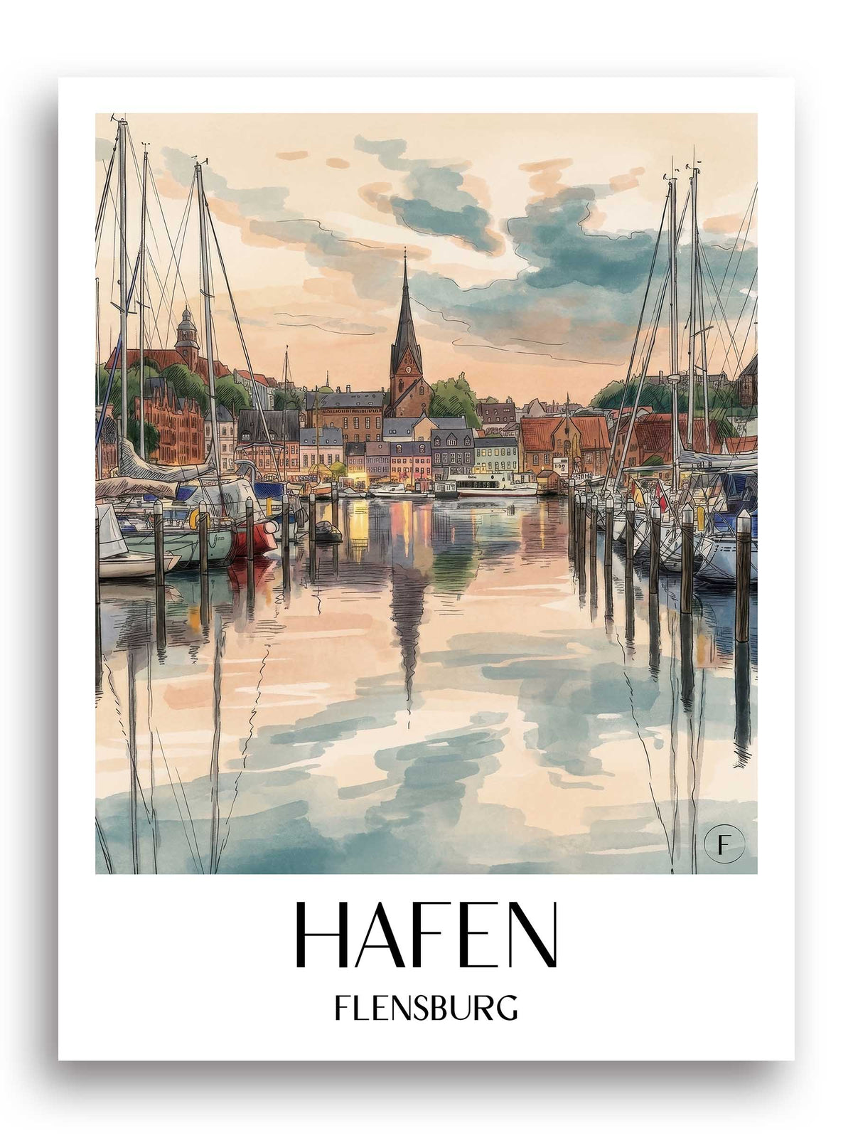 hafen-flensburg-deutschland-poster-aquarell