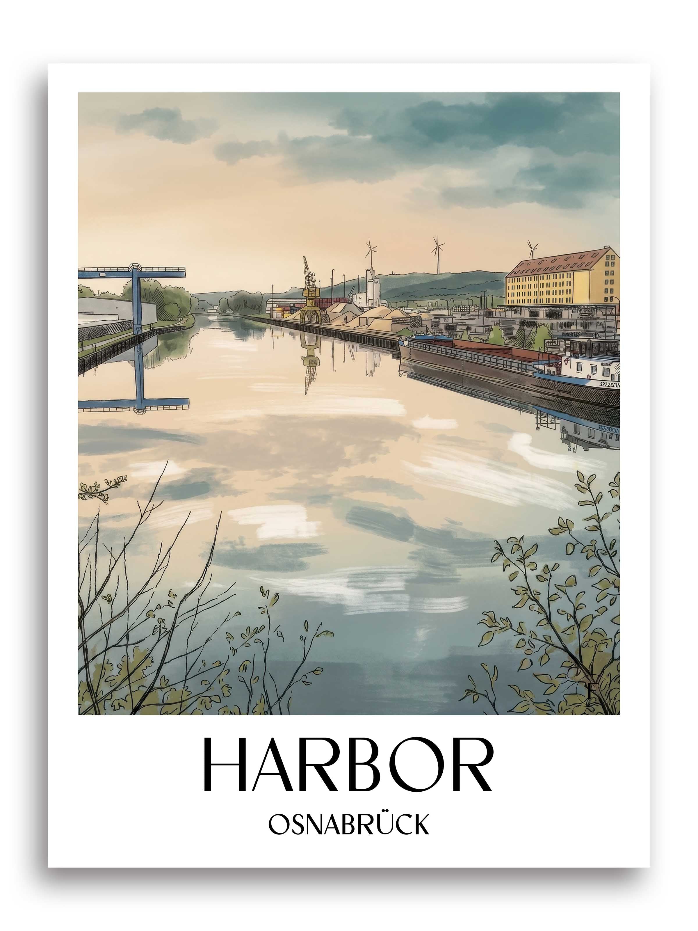 Hafen Poster - Osnabrück - Deutschland Kunstdruck - Aquarell von A4 bis A1 - favplace