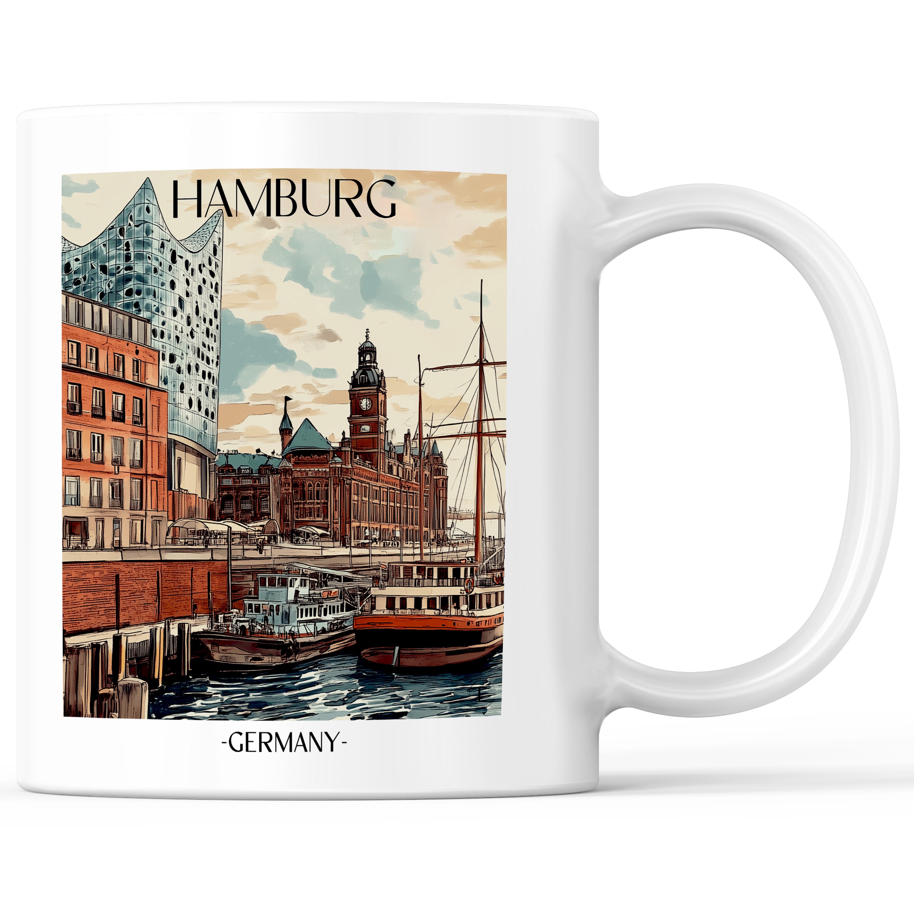 Hafencity Kaffeebecher - Hamburg - Deutschland Becher - Kaffeetasse im Aquarell Stil - favplace