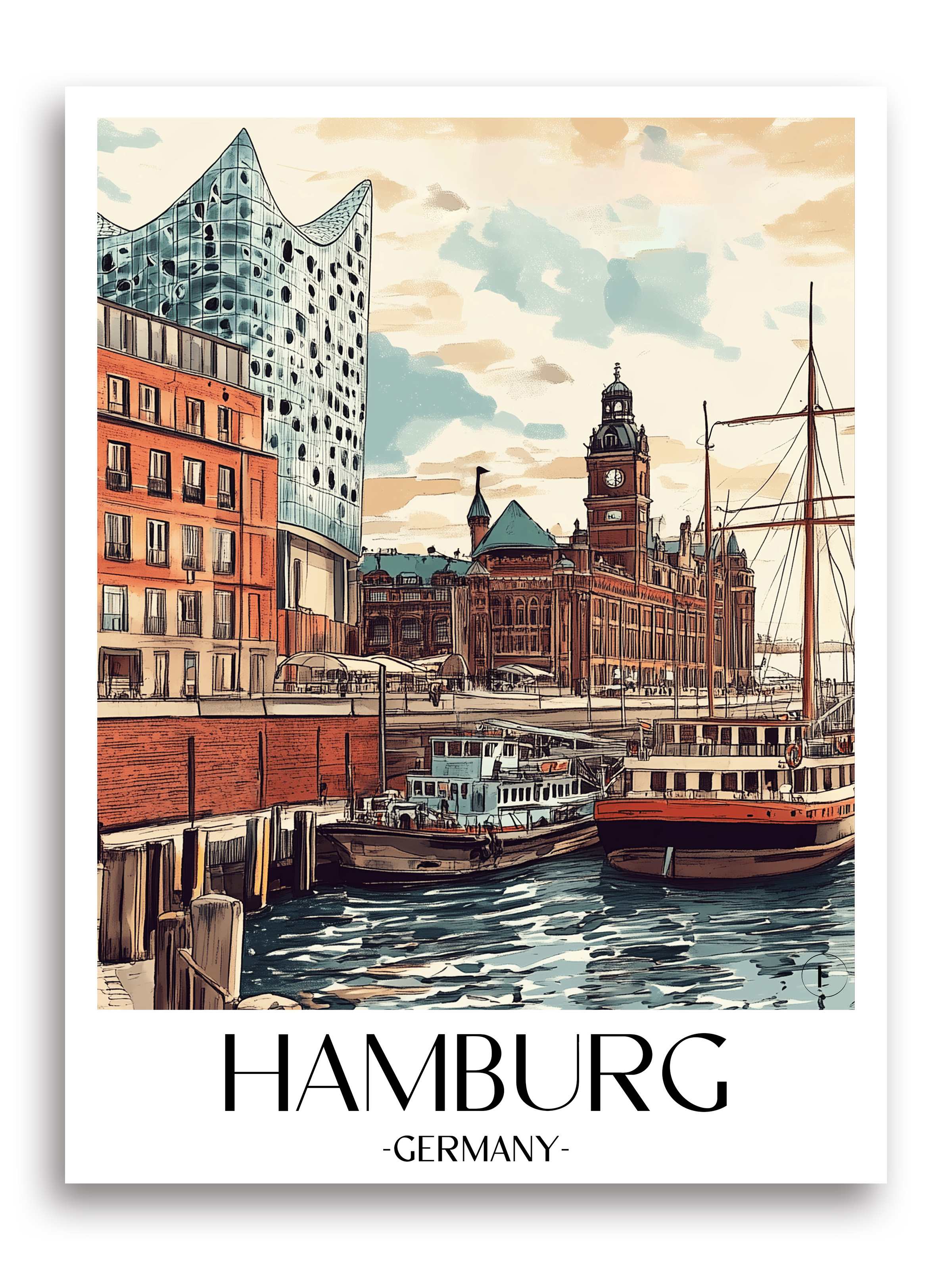 Hafencity Poster - Hamburg - Deutschland Kunstdruck - Aquarell von A4 bis A1 - favplace