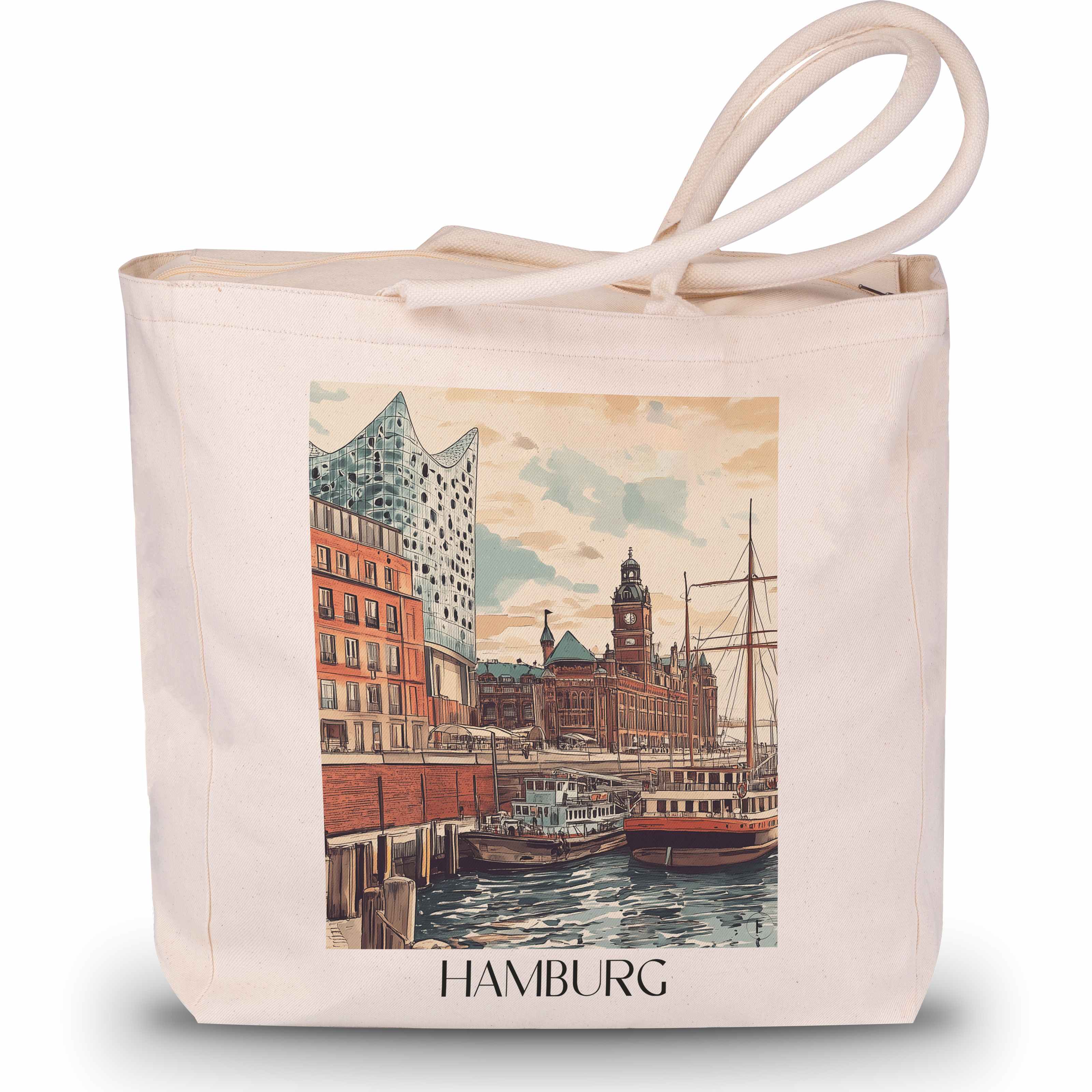 Hafencity Shopping Tasche - Hamburg - Deutschland Tote Bag - Einkaufstasche im Aquarell Stil - favplace