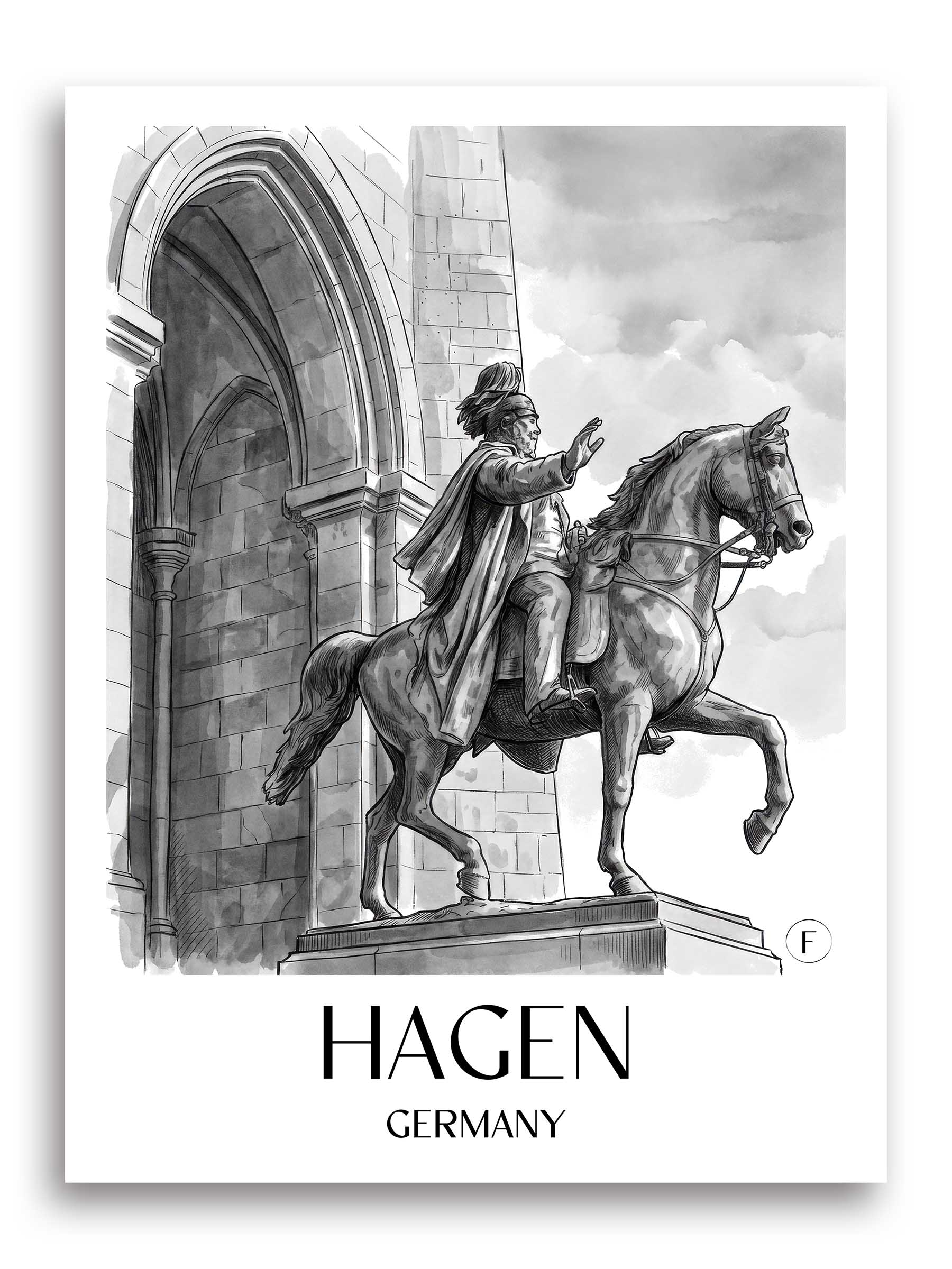 Hagen Poster - Sauerland - Deutschland Kunstdruck - Aquarell Schwarz-Weiß von A4 bis A1 - favplace