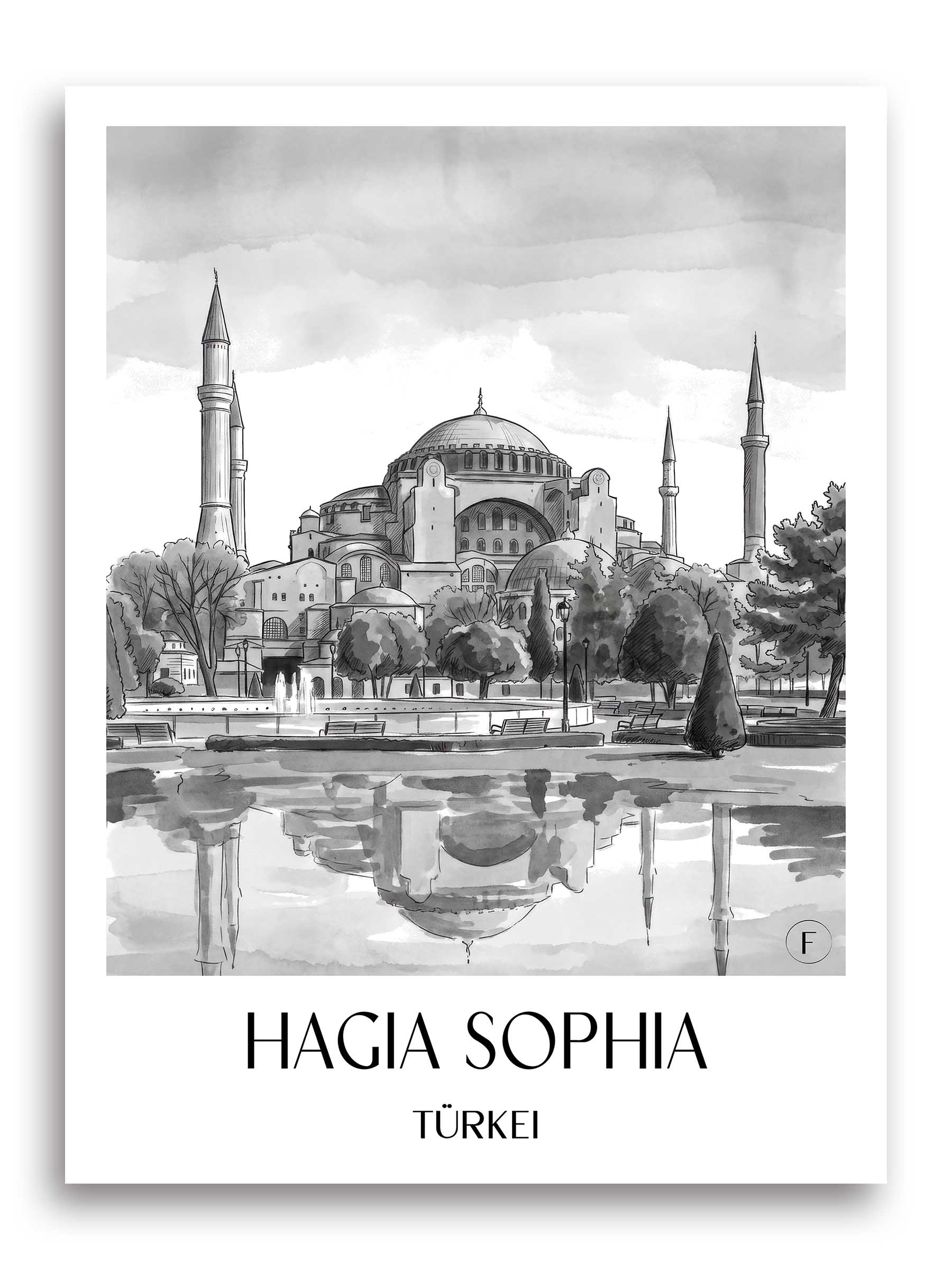 hagia-sophia-türkei-poster-aquarell-schwarz-weiss
