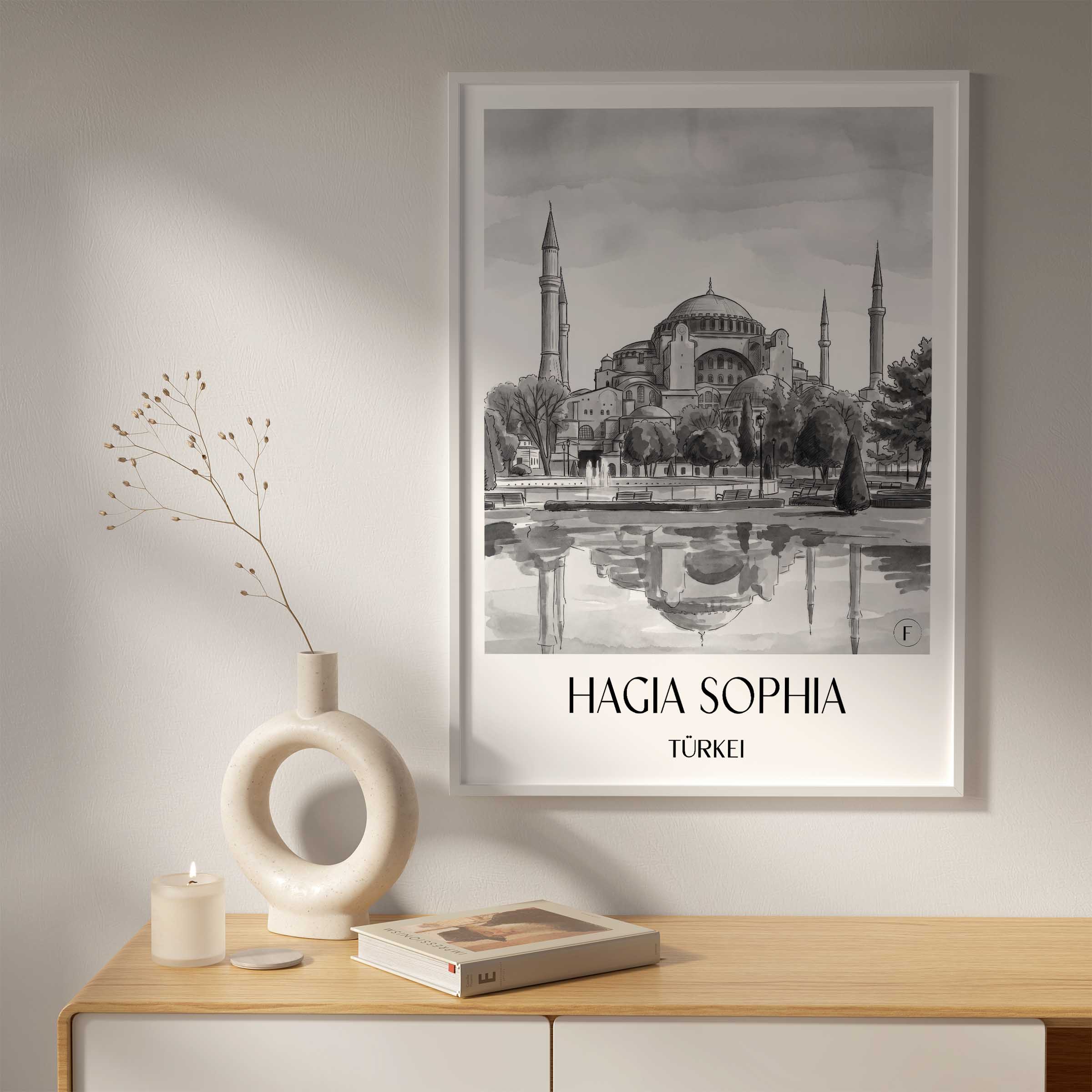 hagia-sophia-türkei-poster-aquarell-schwarz-weiss