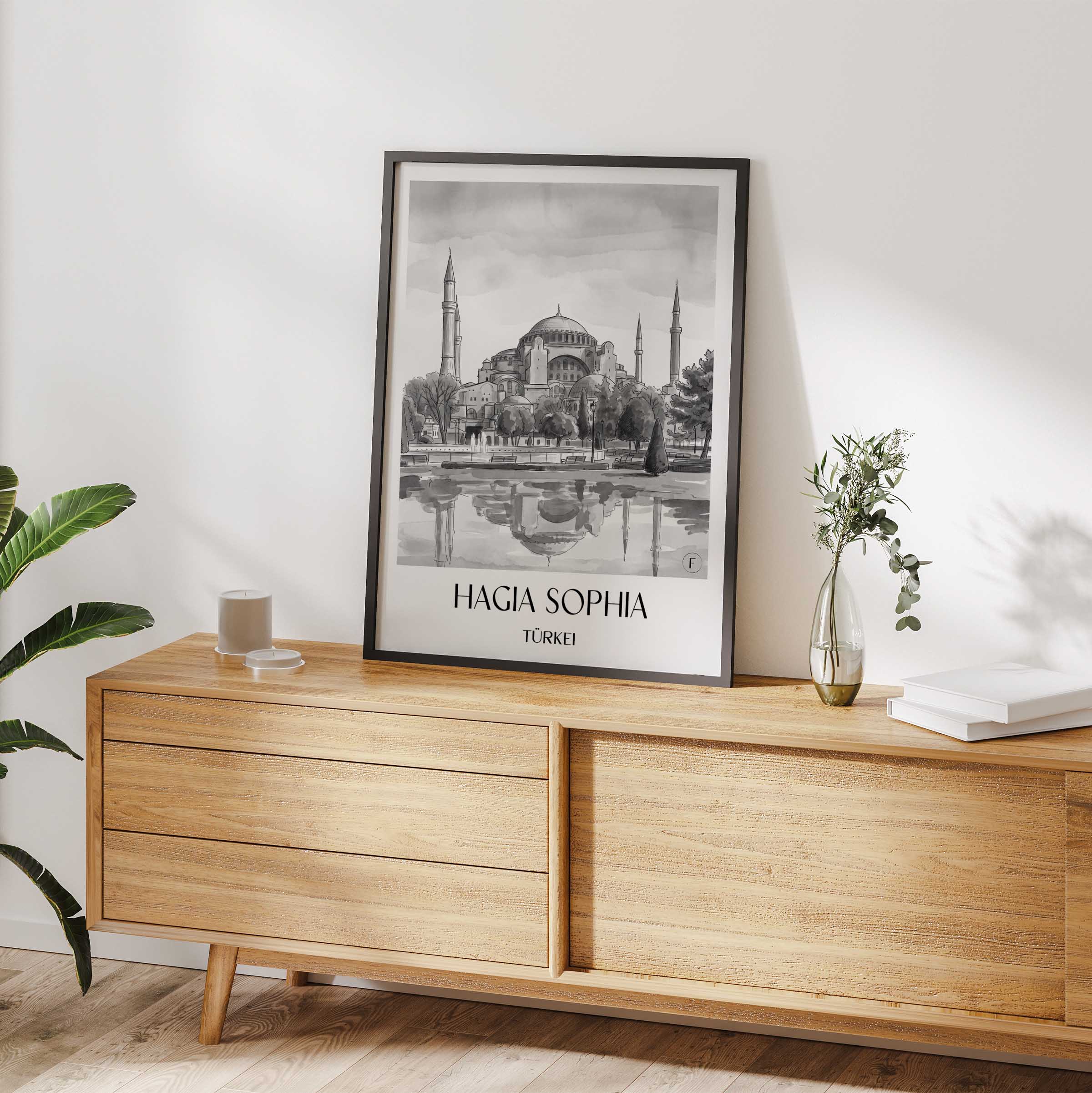 hagia-sophia-türkei-poster-aquarell-schwarz-weiss