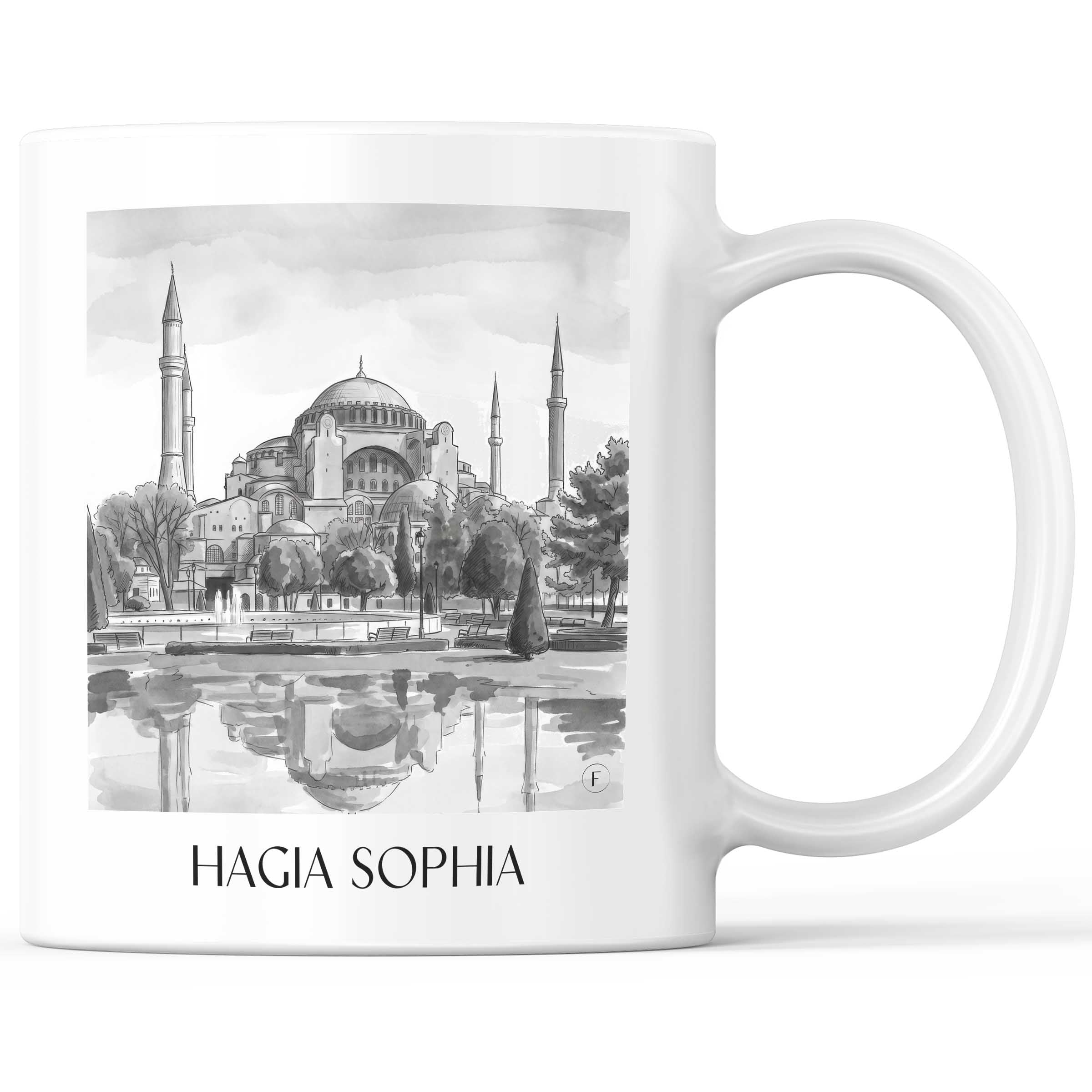 Hagia Sophia - Türkei Becher - Kaffeetasse im Aquarell Schwarz-Weiß Stil - favplace
