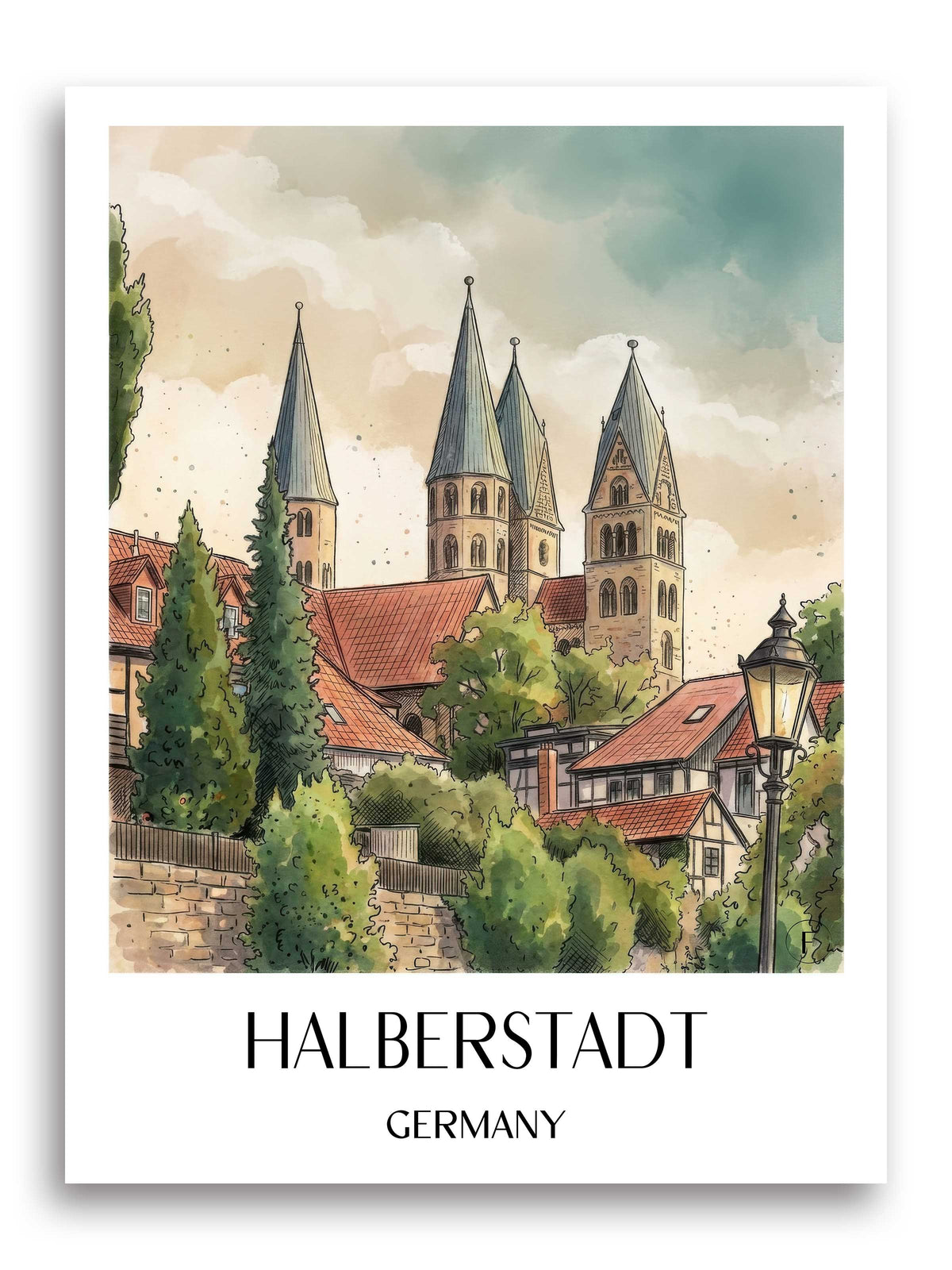 Halberstadt Poster - Harz - Deutschland Kunstdruck - Aquarell von A4 bis A1 - favplace